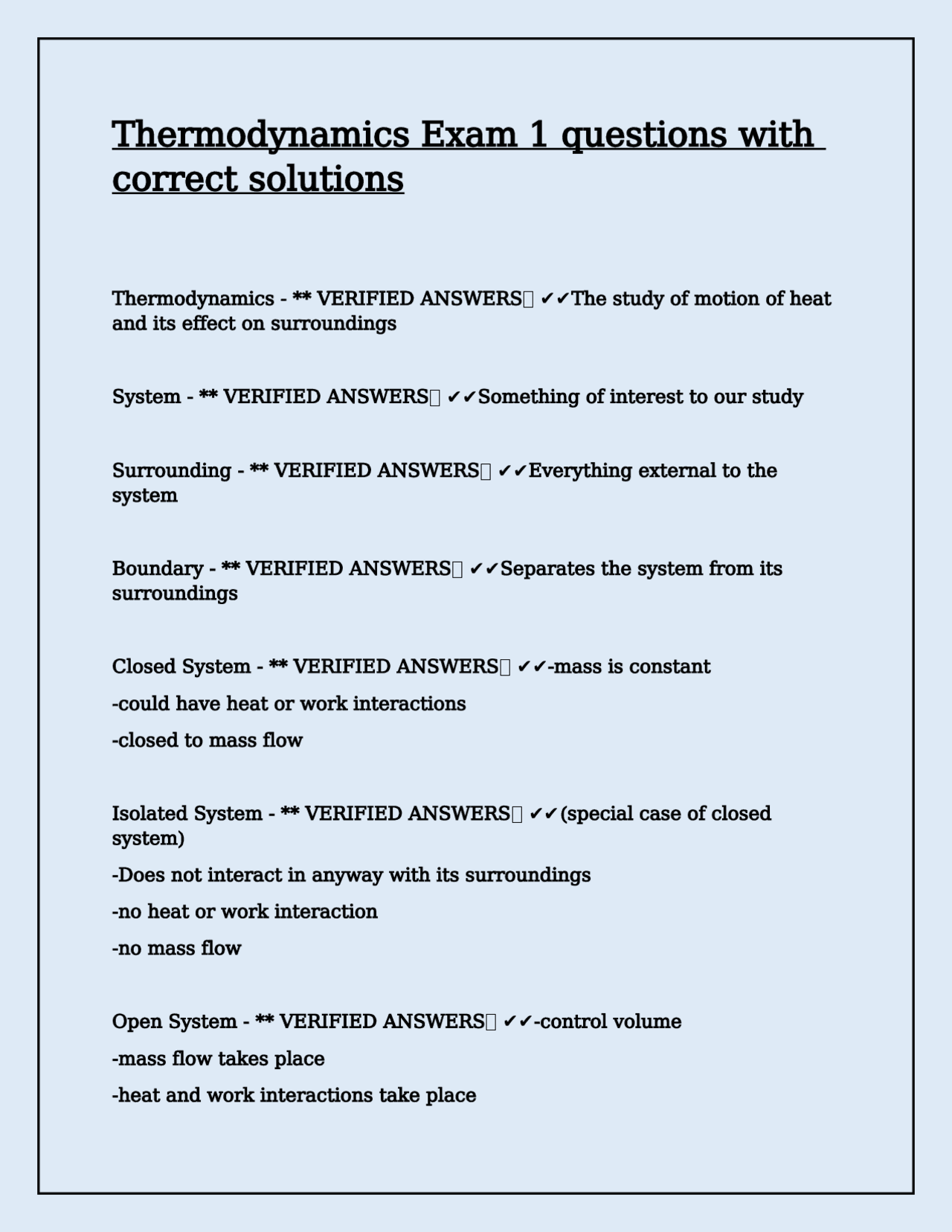 Thermodynamics Exam 1 Questions and Answers | Exams Engineering | Docsity