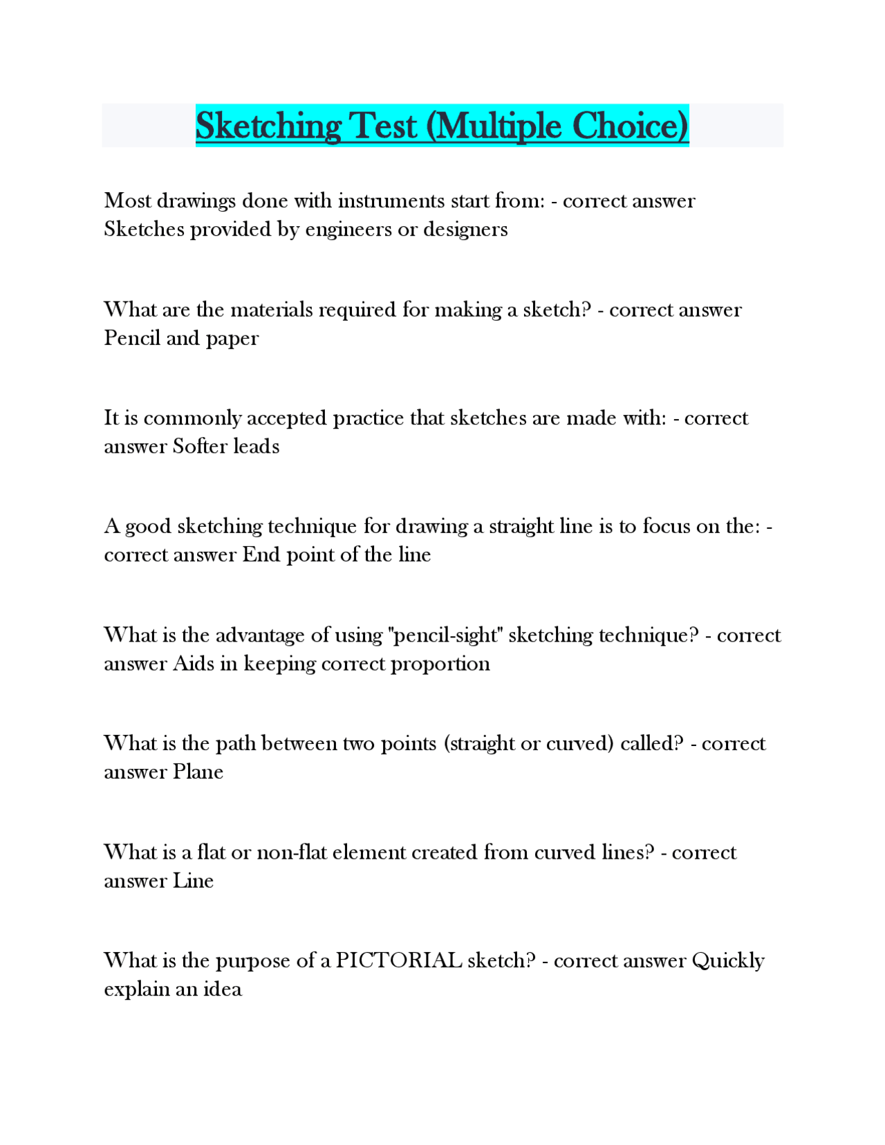 Draw Test Question Sketching Test: Multiple Choice Questions and Answers | Exams ...