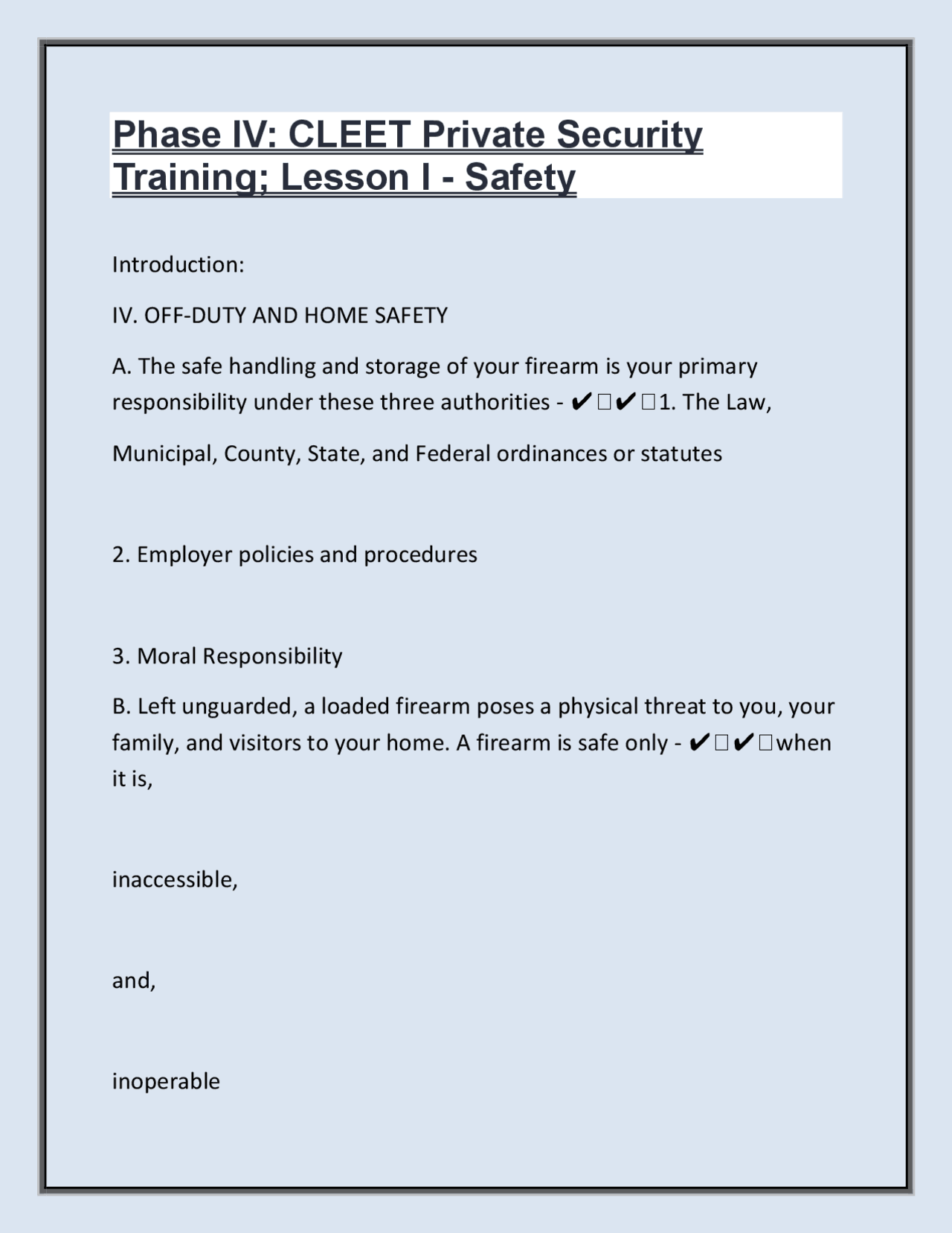 CLEET Private Security Training: Lesson I - Safety | Exams Criminal Law ...