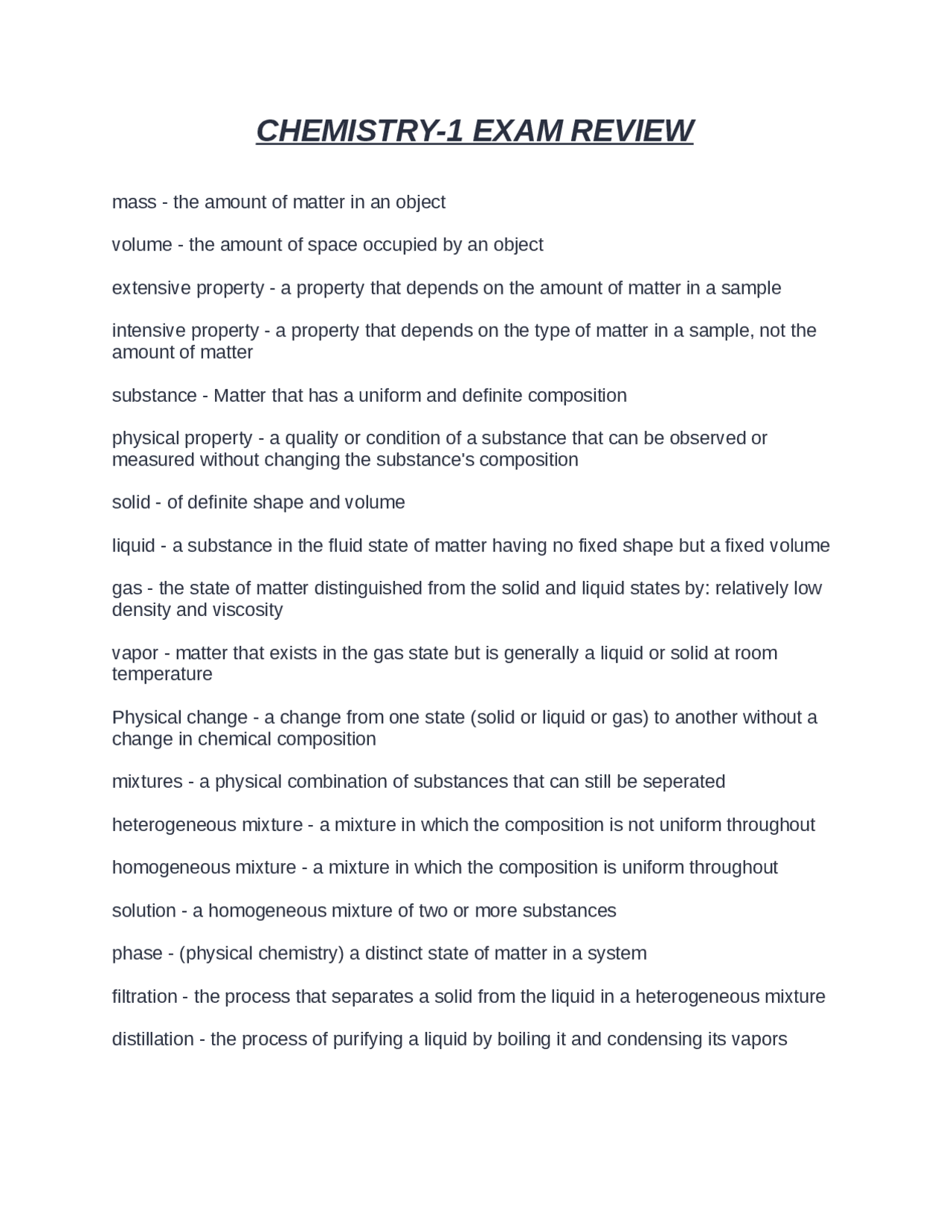 Chemistry 1 Exam Review: Fundamental Concepts and Definitions | Exams ...