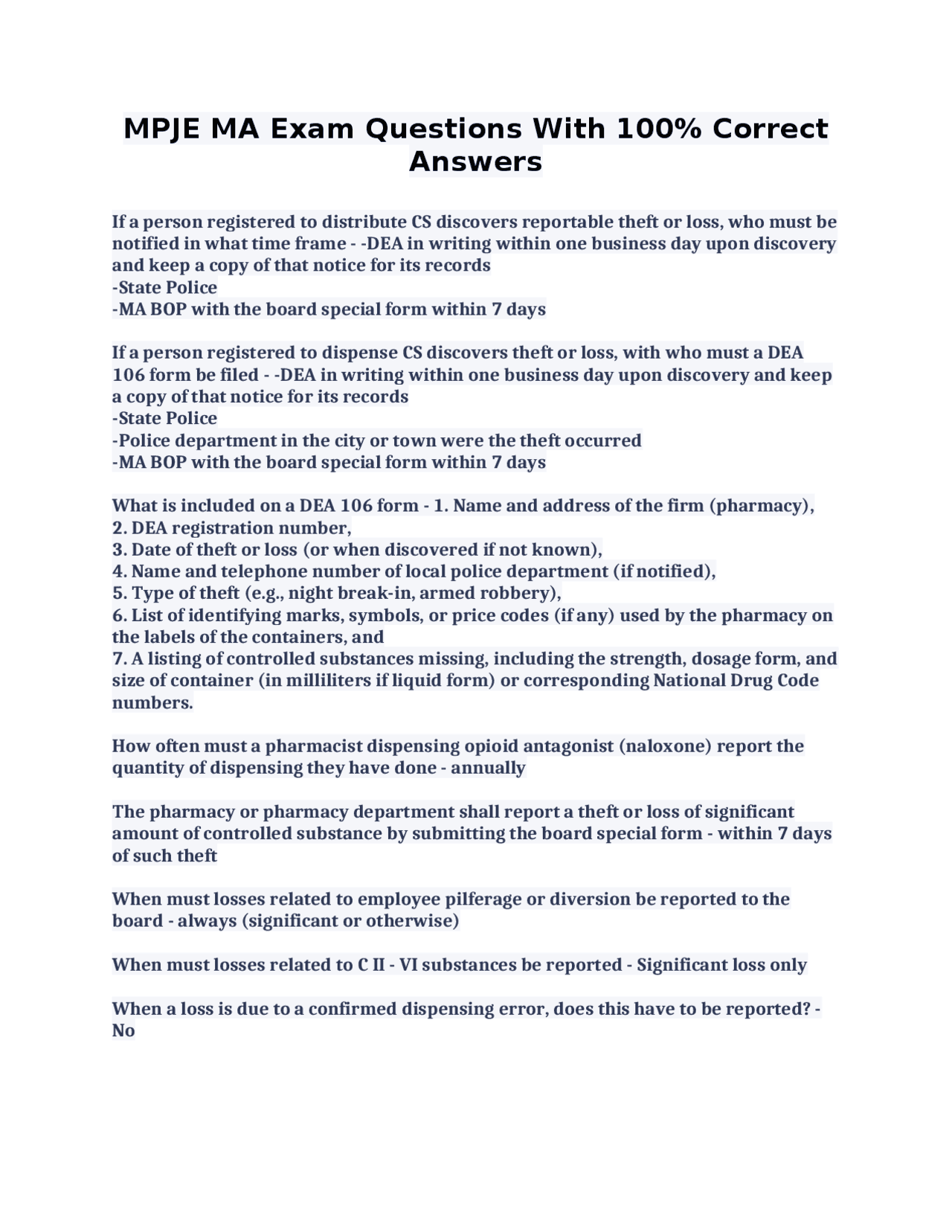 MPJE MA Exam Questions With 100% Correct Answers | Exams Advanced ...