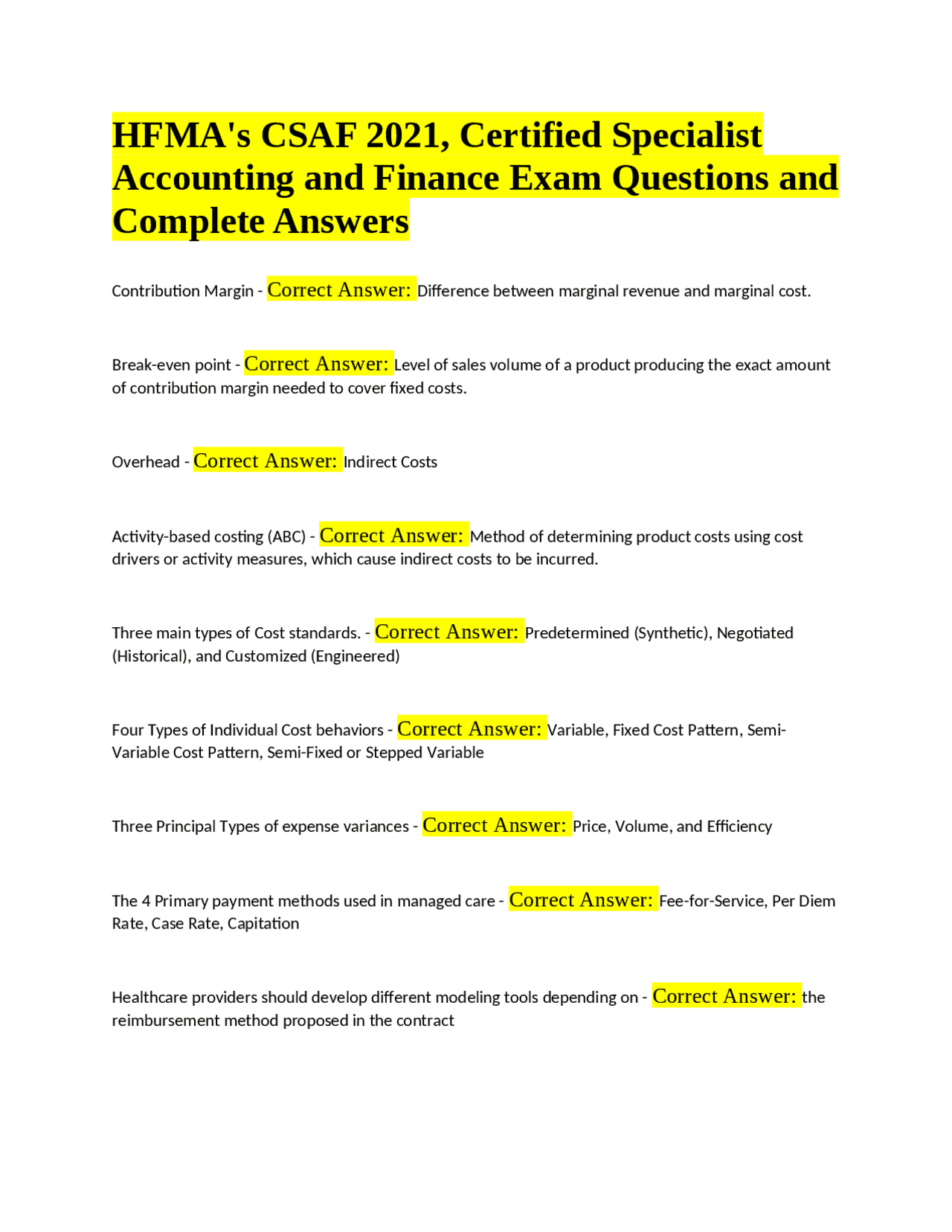 CSAF Exam: Key Concepts and Definitions | Exams Nursing | Docsity