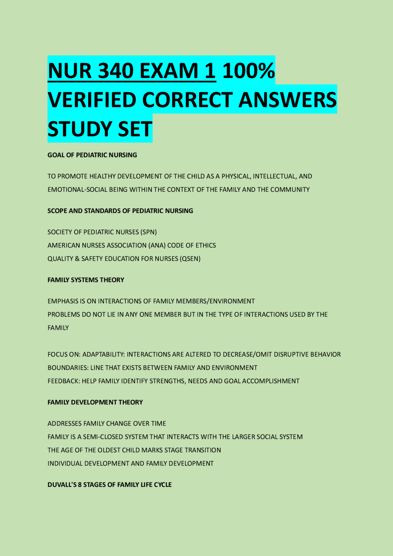 NUR 340 EXAM 1 100% VERIFIED CORRECT ANSWERS STUDY SET | Exams Health ...