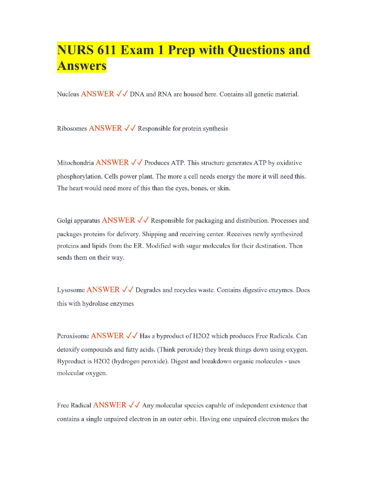 NURS 611 Exam 1 Prep with Questions and Answers | Exams Nursing | Docsity