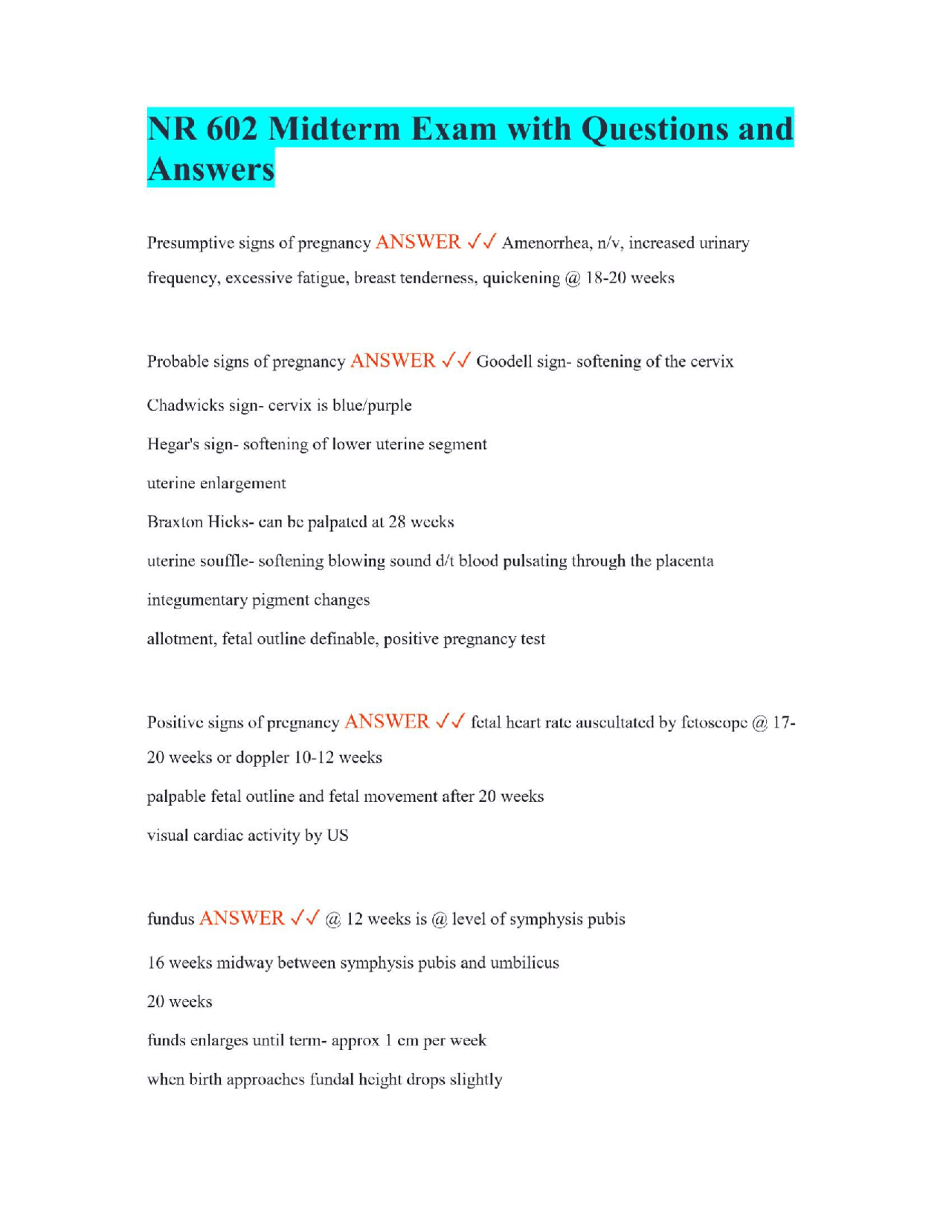 NR 602 Midterm Exam with Questions and Answers | Exams Nursing | Docsity