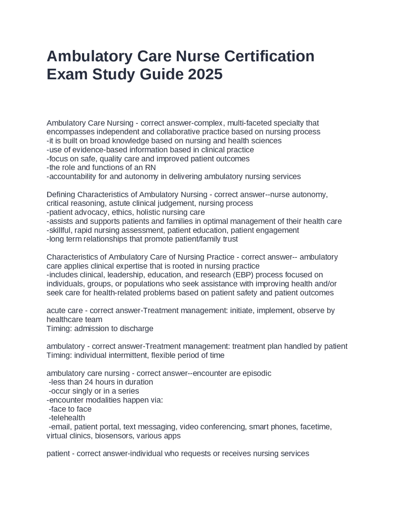 Ambulatory Care Nurse Certification Exam Study Guide 2025 Exams
