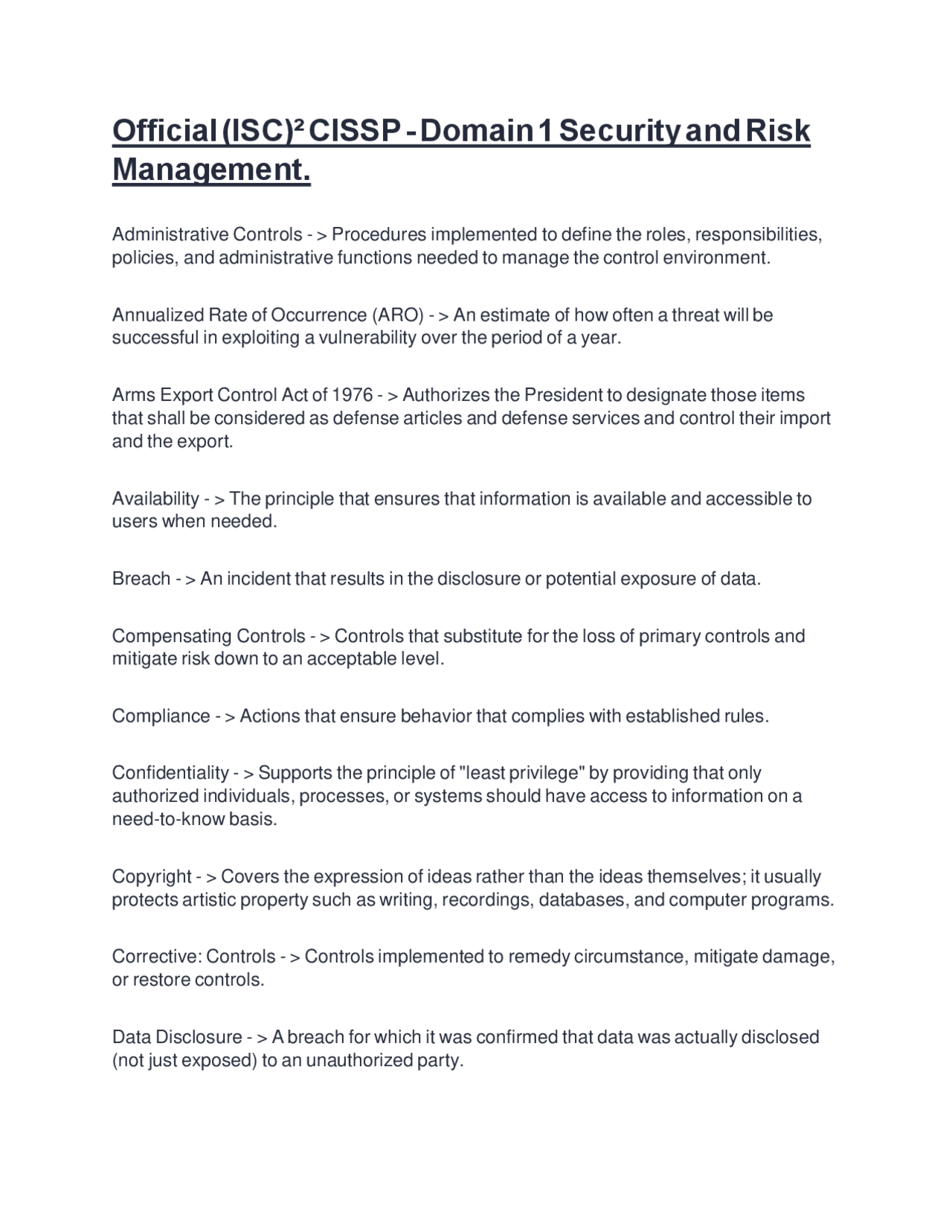 Official (ISC)² CISSP - Domain 1 Security and Risk Management. | Exams ...