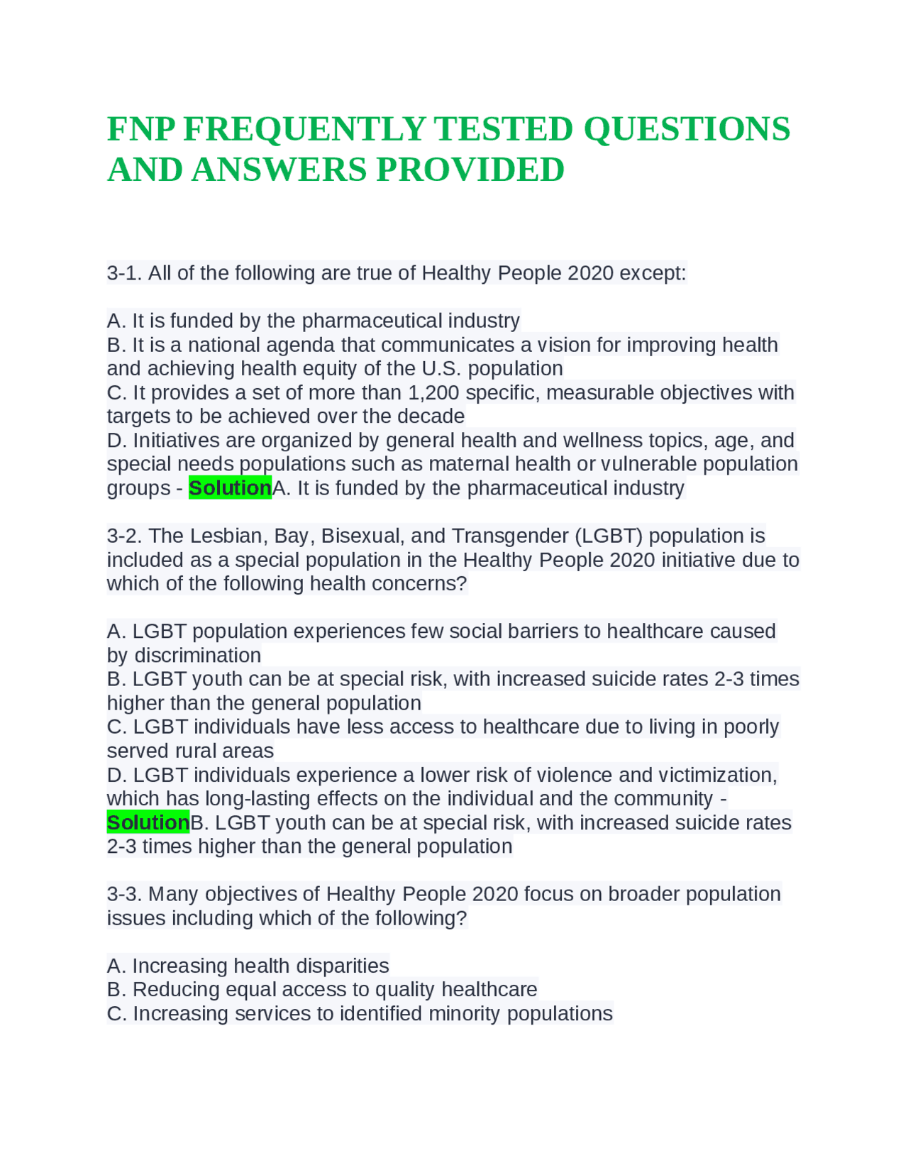 Frequently Tested Questions and Answers in Family Nurse Practitioner ...