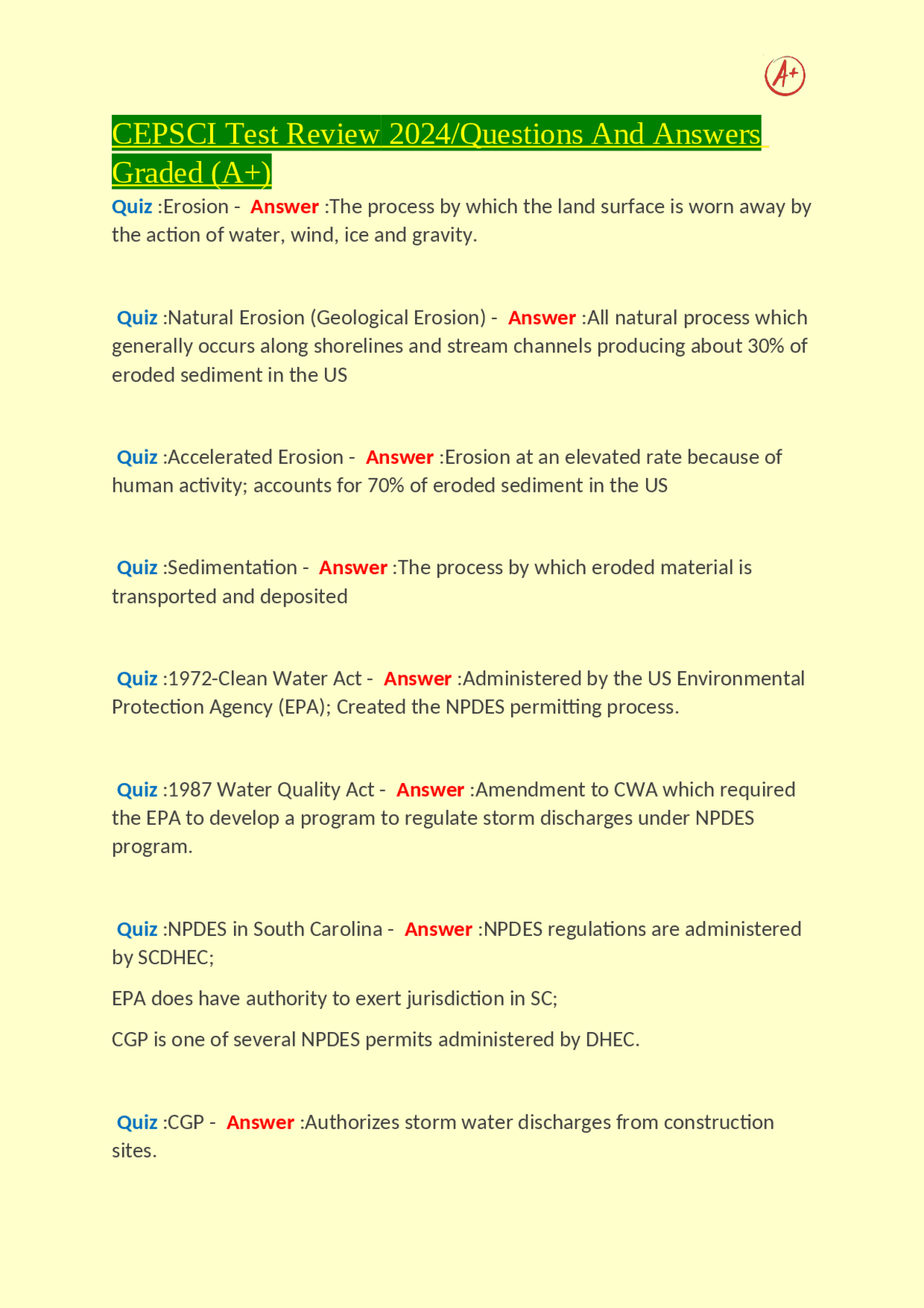CEPSCI Test Review: Erosion and Stormwater Management | Exams Public ...