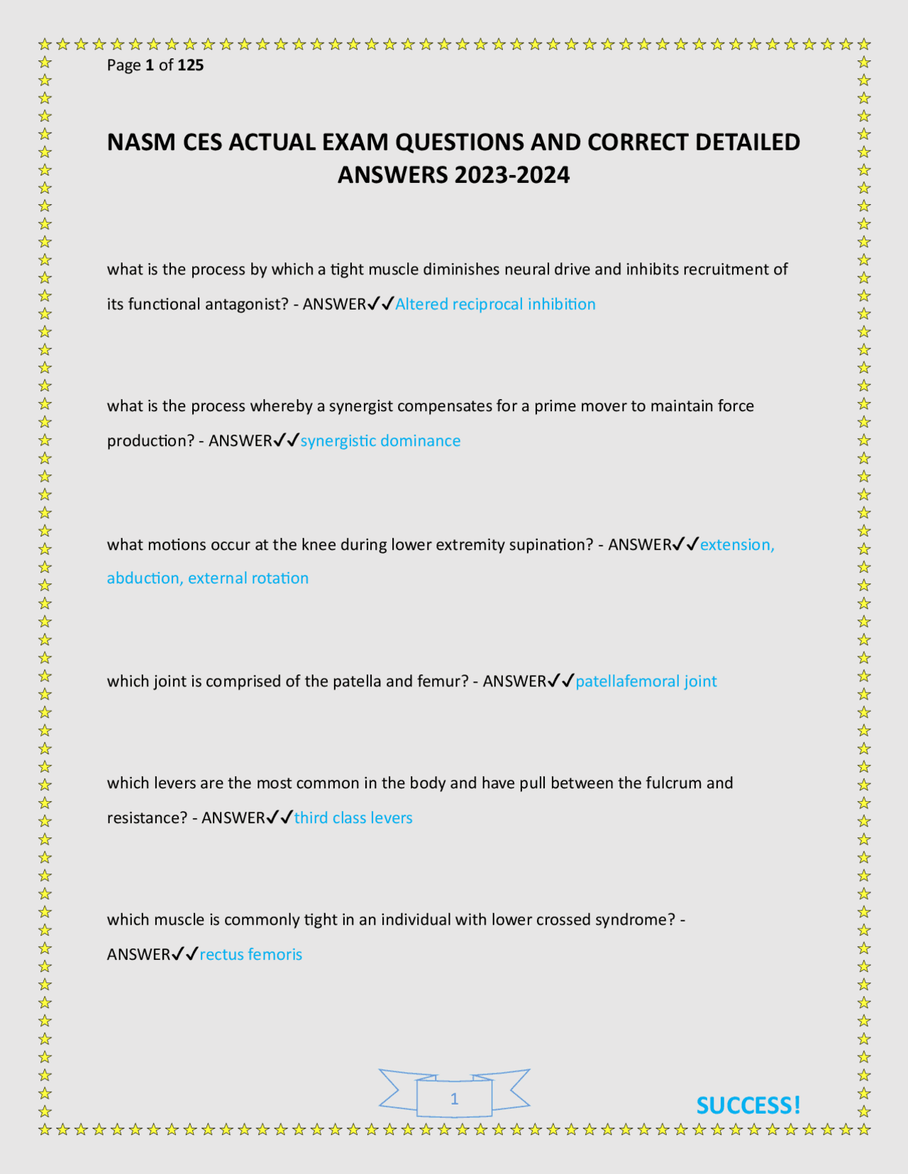 NASM CES ACTUAL EXAM QUESTIONS AND CORRECT DETAILED ANSWERS 2023-2024 ...