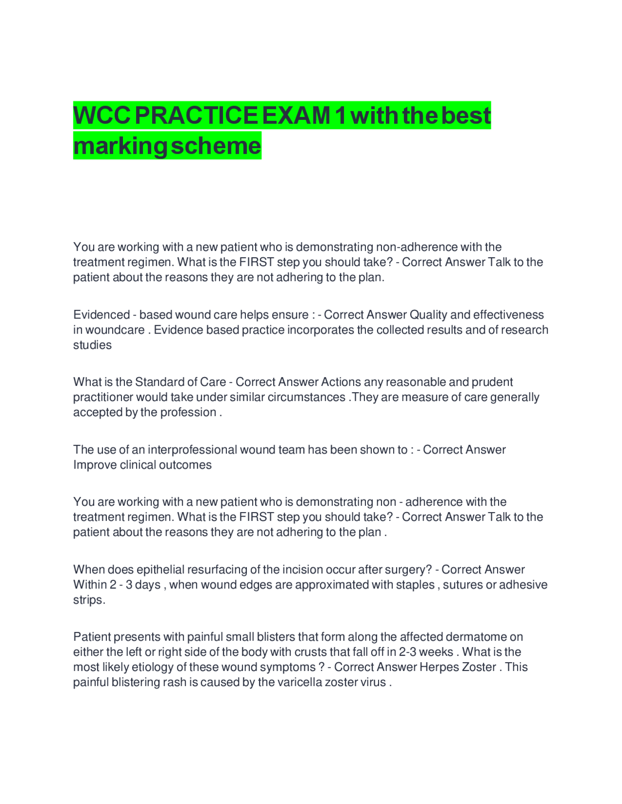 Wound Care Practice Exam 1: Questions and Answers | Exams Nursing | Docsity