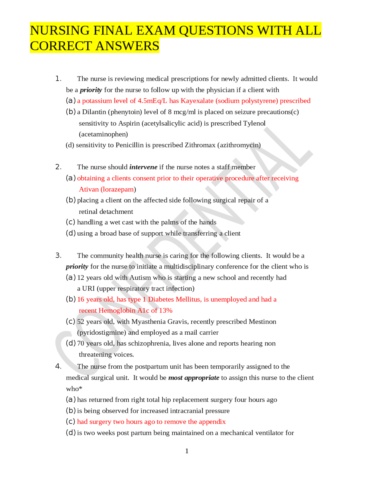 NURSING FINAL EXAM QUESTIONS WITH ALL CORRECT ANSWERS | Exams Nursing ...
