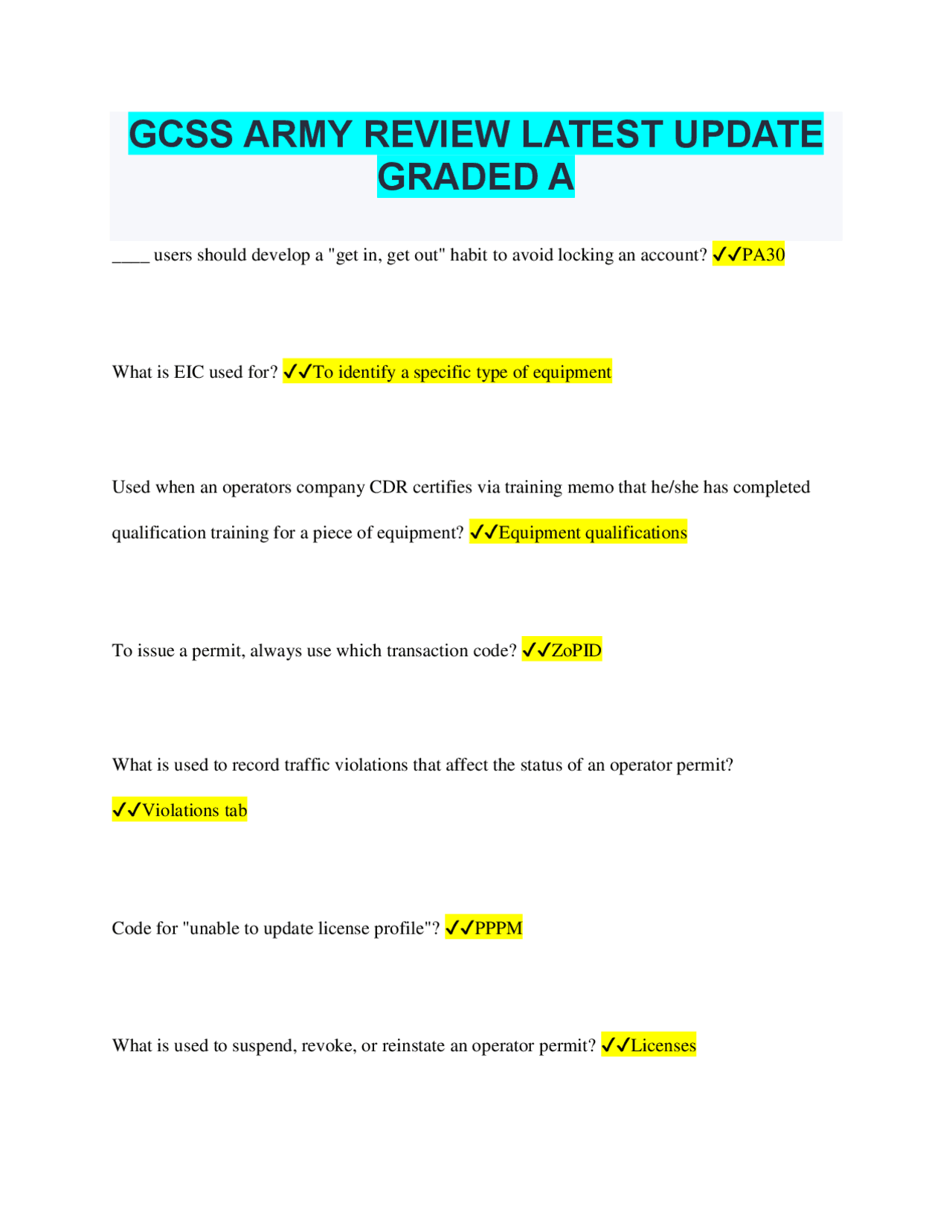 Usmc Gcss Task Notes GCSS ARMY REVIEW LATEST UPDATE GRADED A | Exams Military Strategy and ...