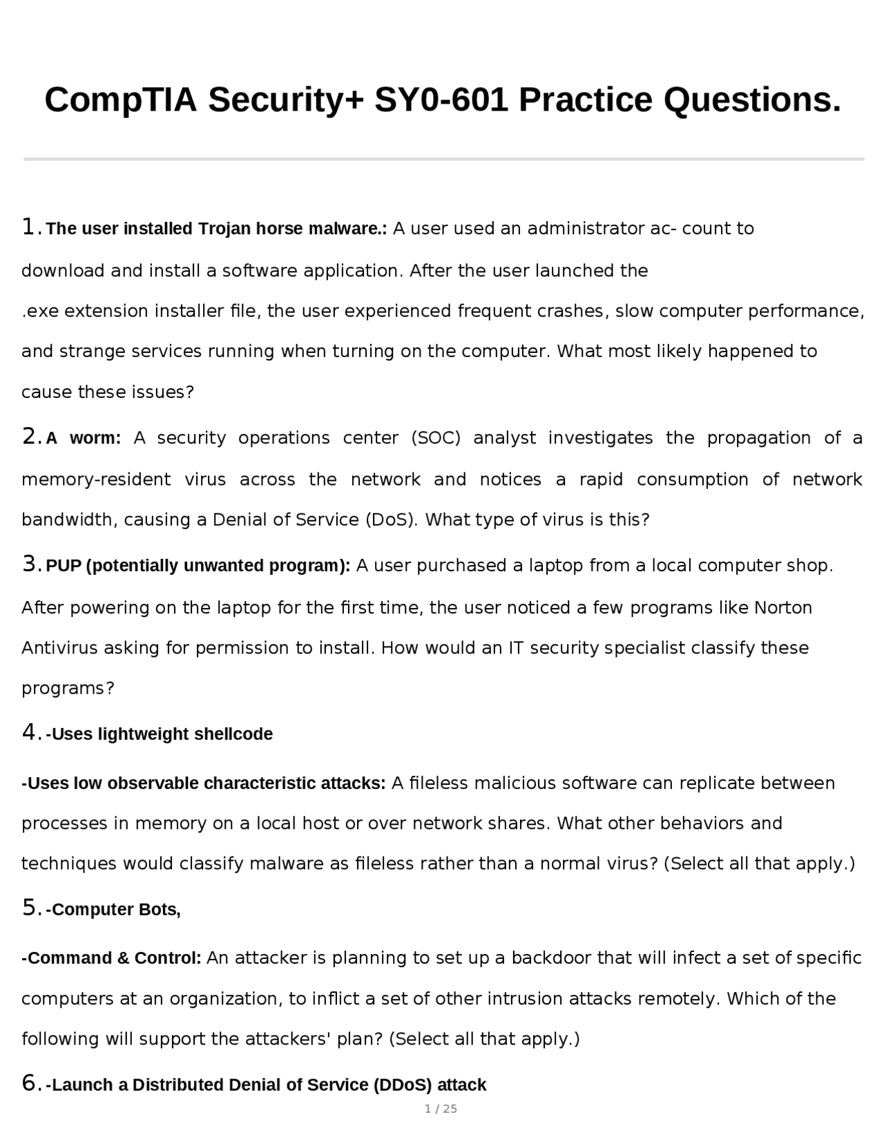 CompTIA Security+ SY0-601 Practice Questions. | Study Guides, Projects ...