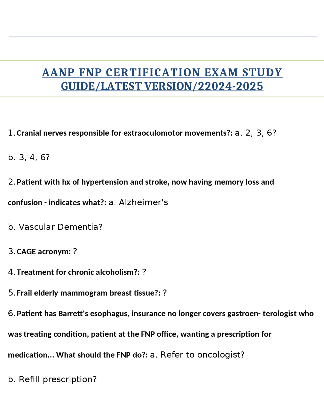 AANP FNP CERTIFICATION EXAM STUDY GUIDE/LATEST VERSION/22024-2025 | Exams Nursing | Docsity