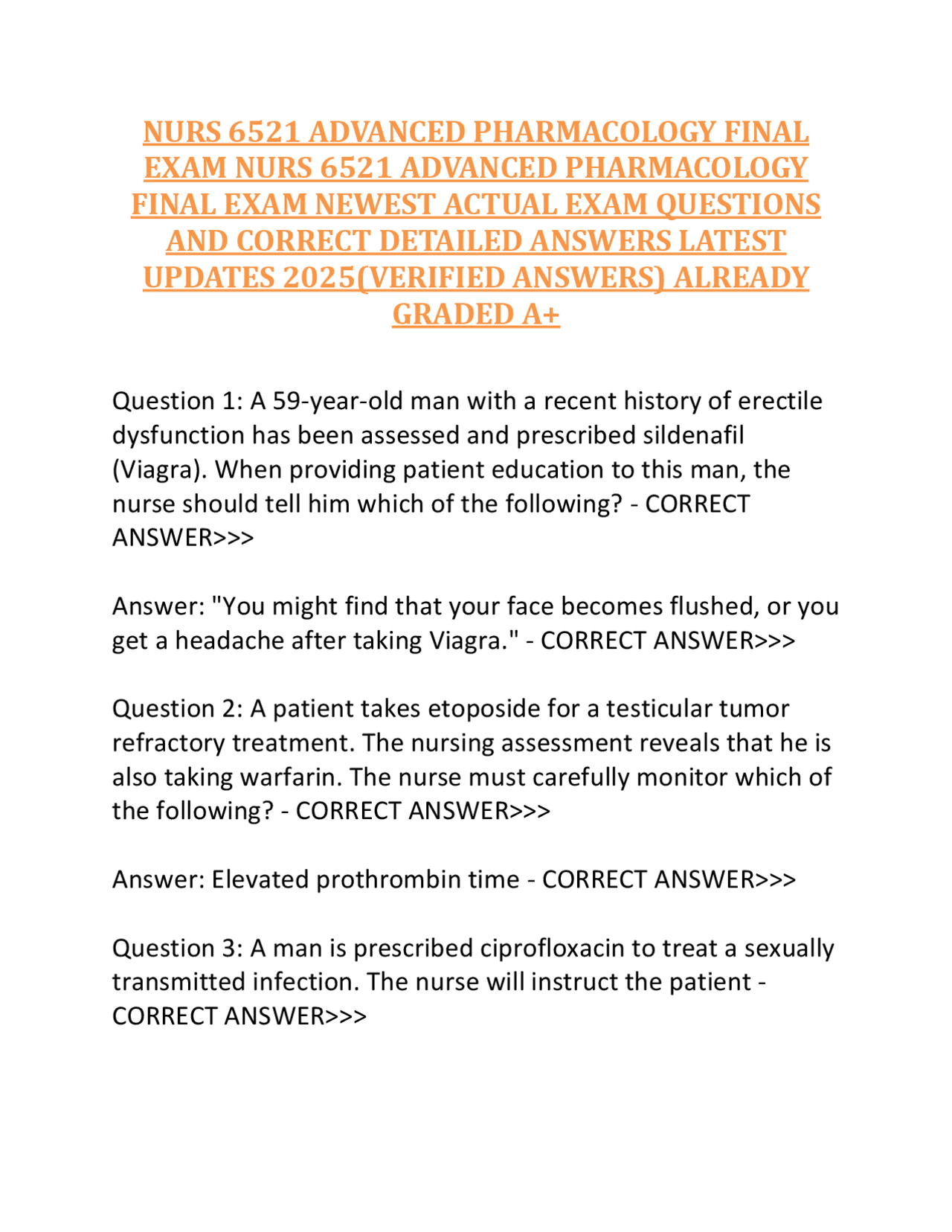 NURS 6521 Advanced Pharmacology Final Exam Questions and Answers ...