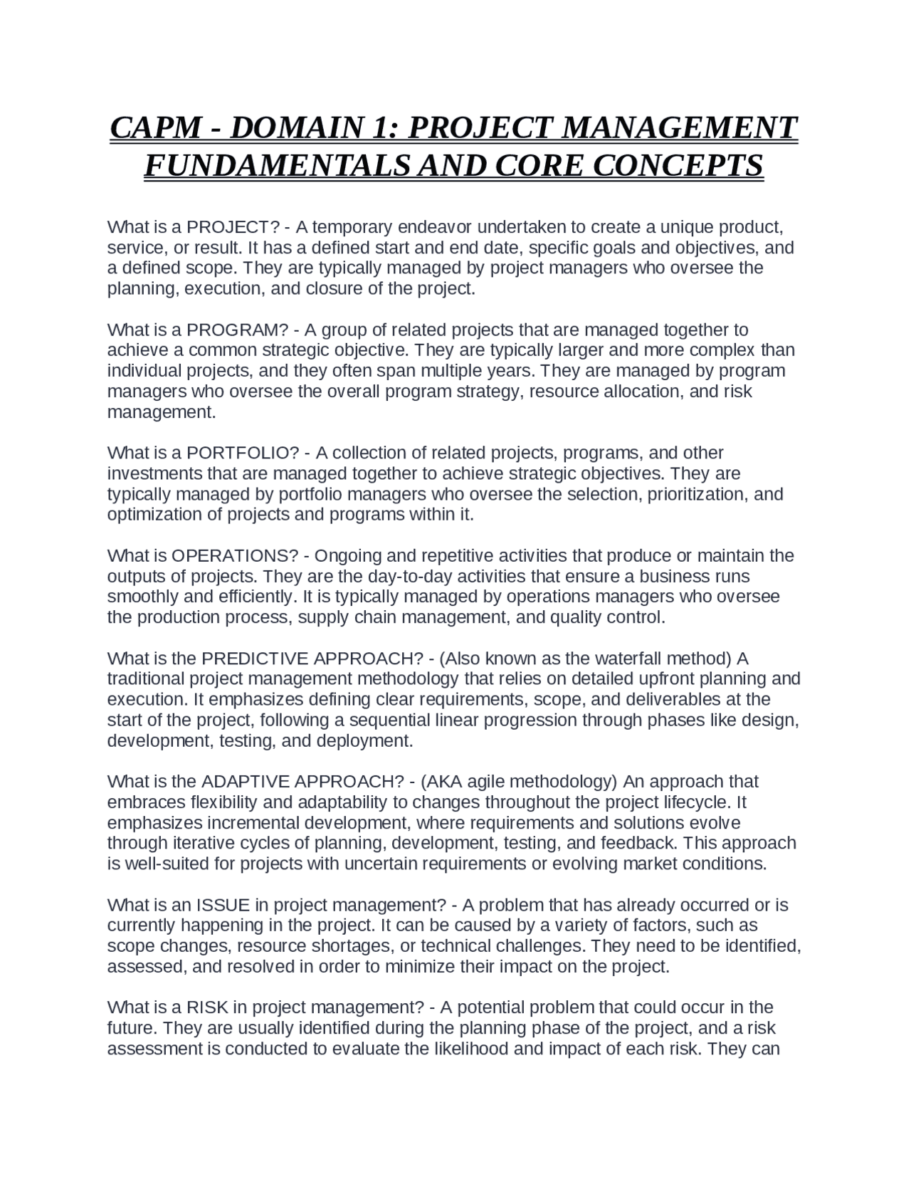 Project Management Fundamentals and Core Concepts: A Guide to CAPM ...
