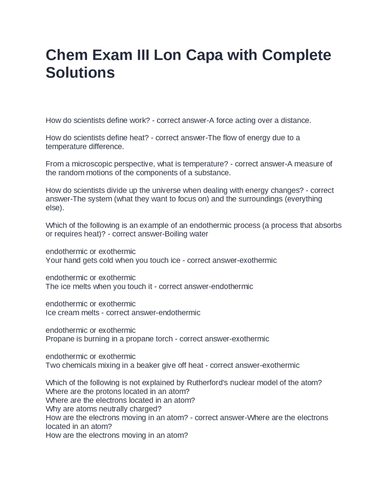 Chemistry Exam III: Lon Capa with Complete Solutions | Exams Nursing ...