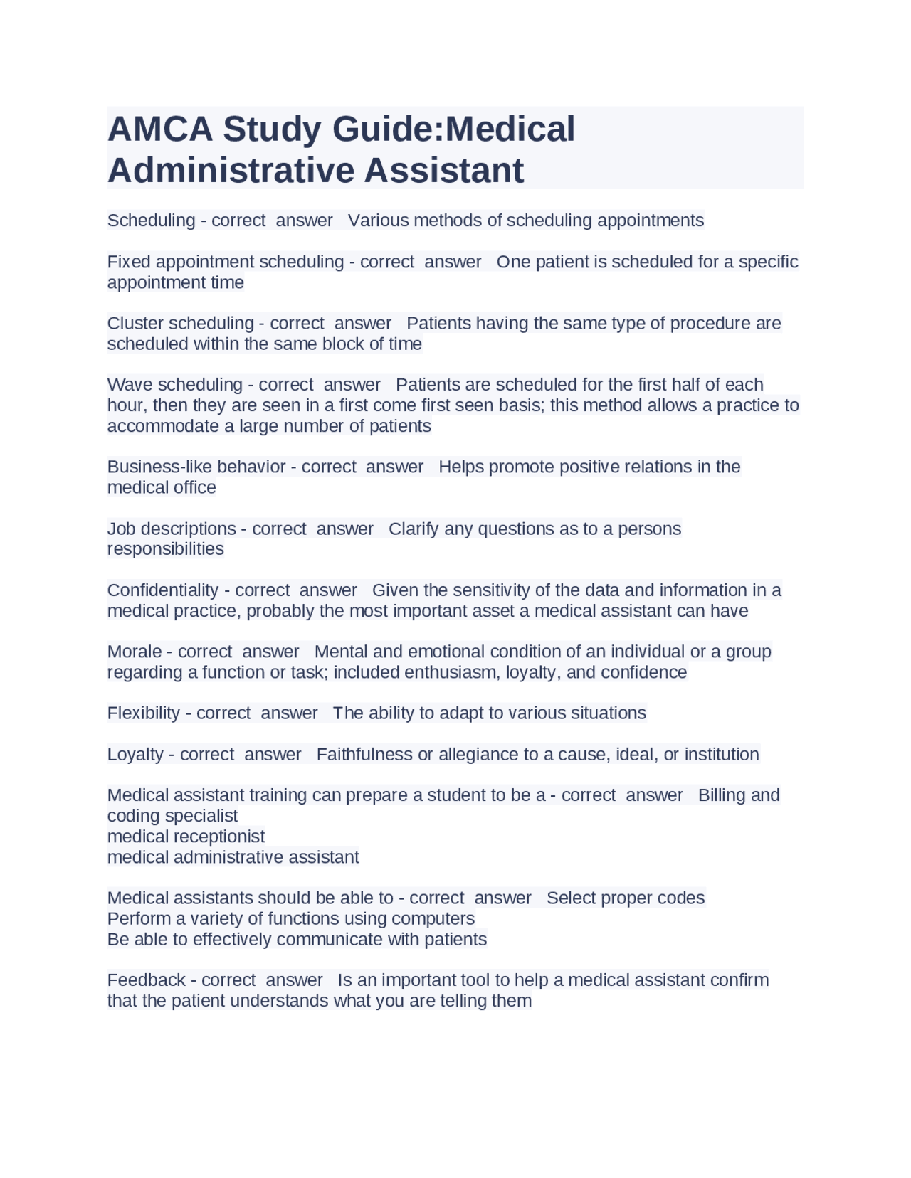 AMCA Study Guide a questions and answers verified 2025 | Exams Nursing ...