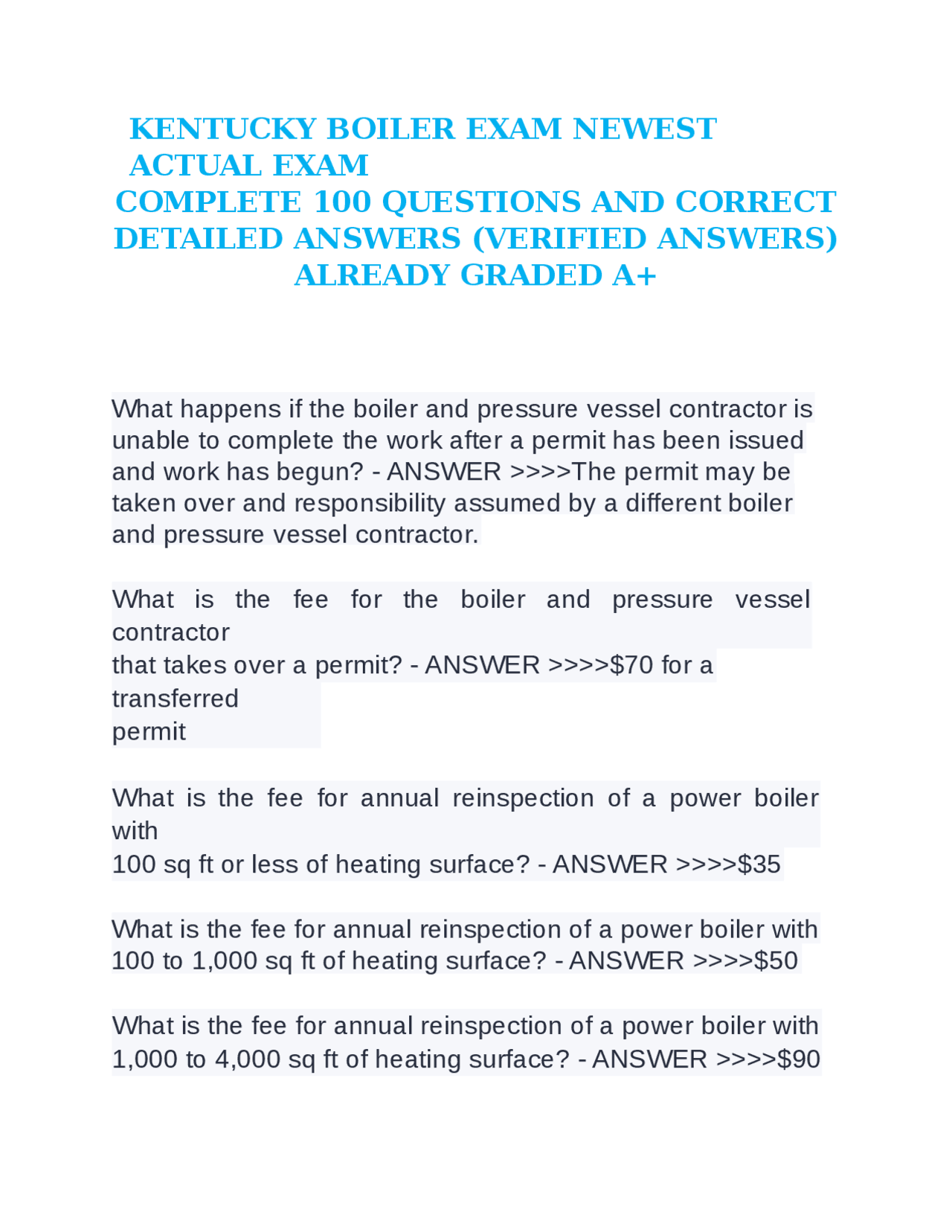 KENTUCKY BOILER EXAM NEWEST ACTUAL EXAM COMPLETE 100 QUESTIONS AND