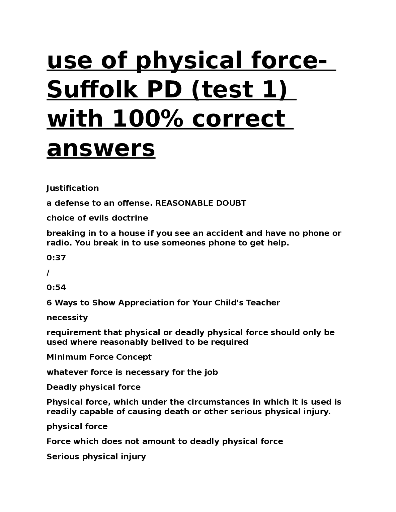 use of physical force- Suffolk PD (test 1) with 100% correct answers ...