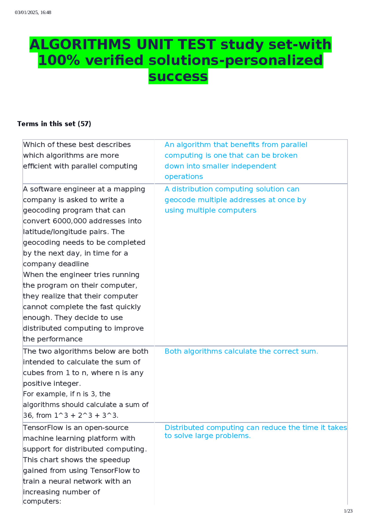 ALGORITHMS UNIT TEST study set-with 100% verified solutions ...