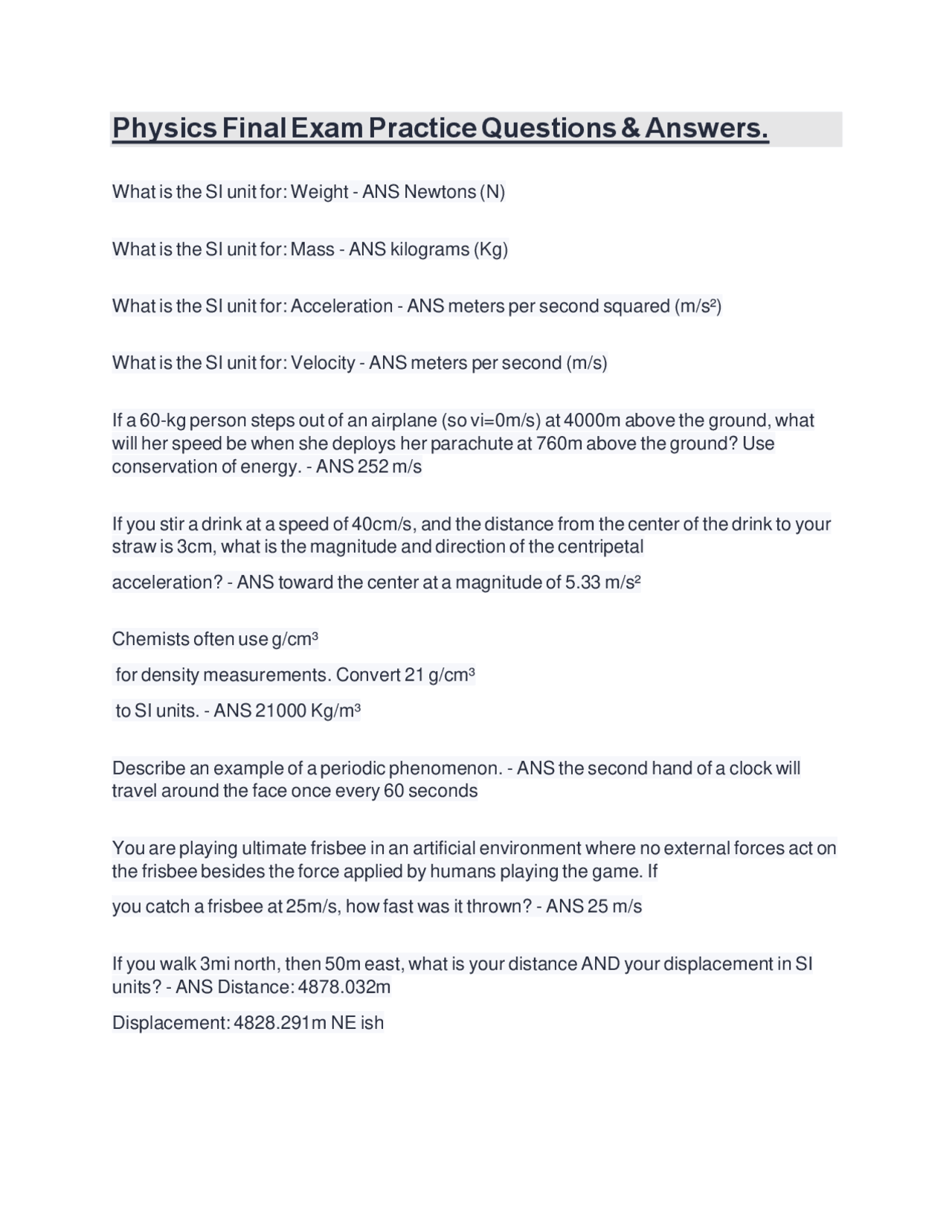 Physics Final Exam Practice Questions & Answers. | Exams Company ...