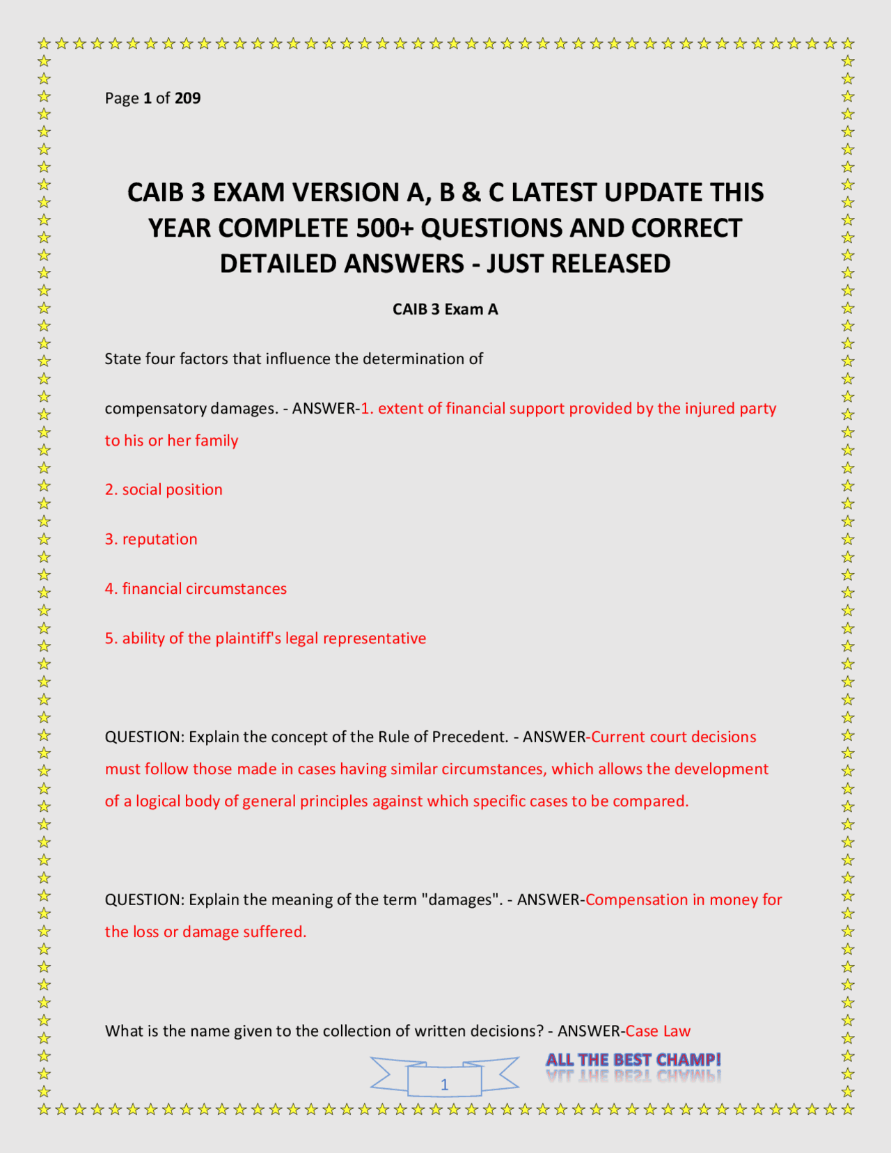 CAIB 3 EXAM VERSION A, B & C LATEST UPDATE THIS YEAR COMPLETE 500 ...