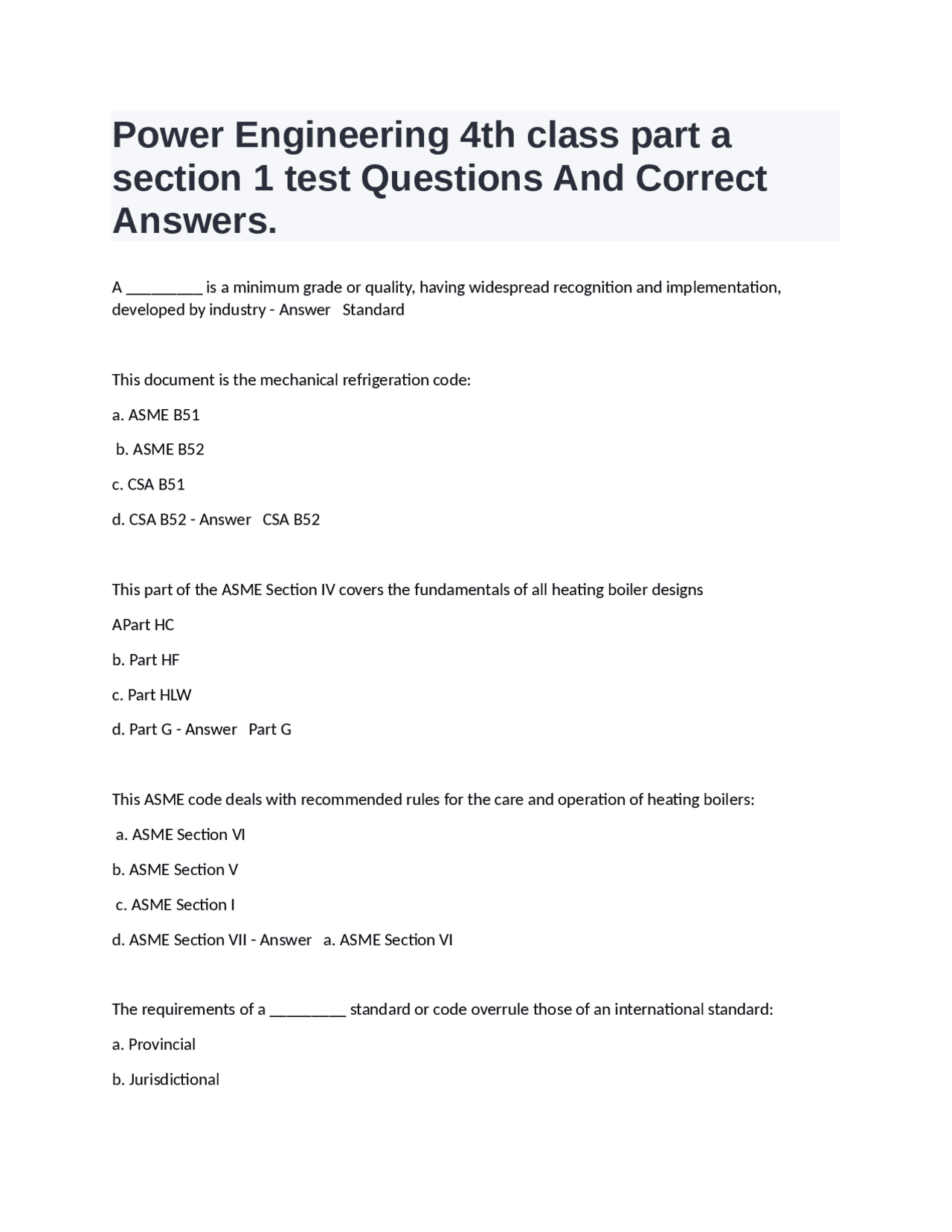 Engineering Test Question Sample Power Engineering Test Questions and Answers: Section 1 | Exams Power ...