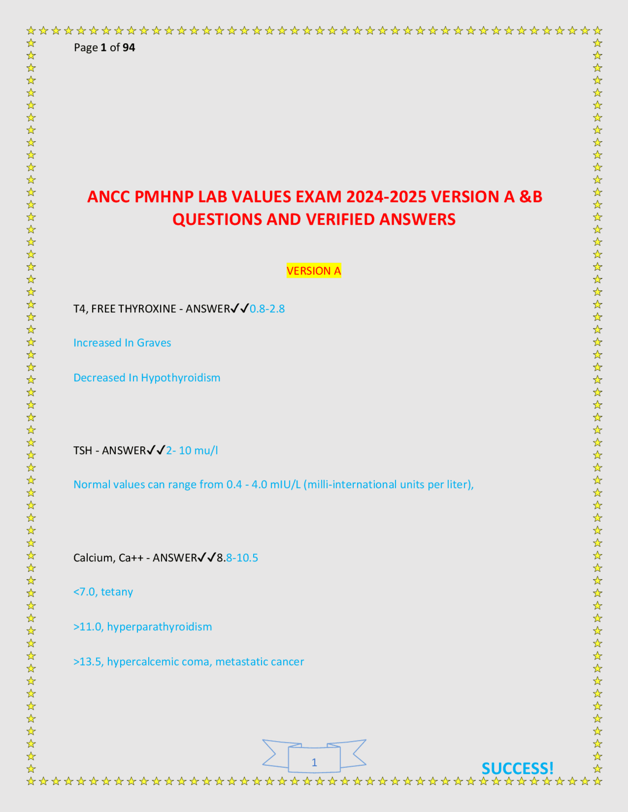 ANCC PMHNP Lab Values Exam 2024-2025: Questions and Verified Answers ...