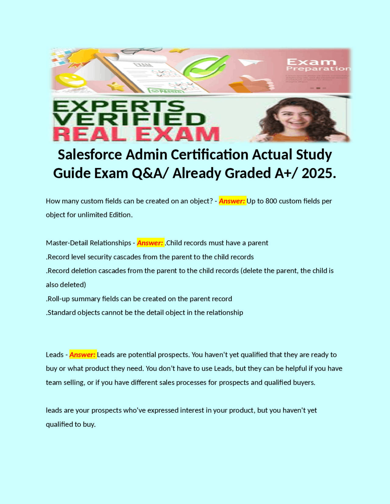 Salesforce Admin Certification Actual Study Guide Exam Q&A/ Already ...