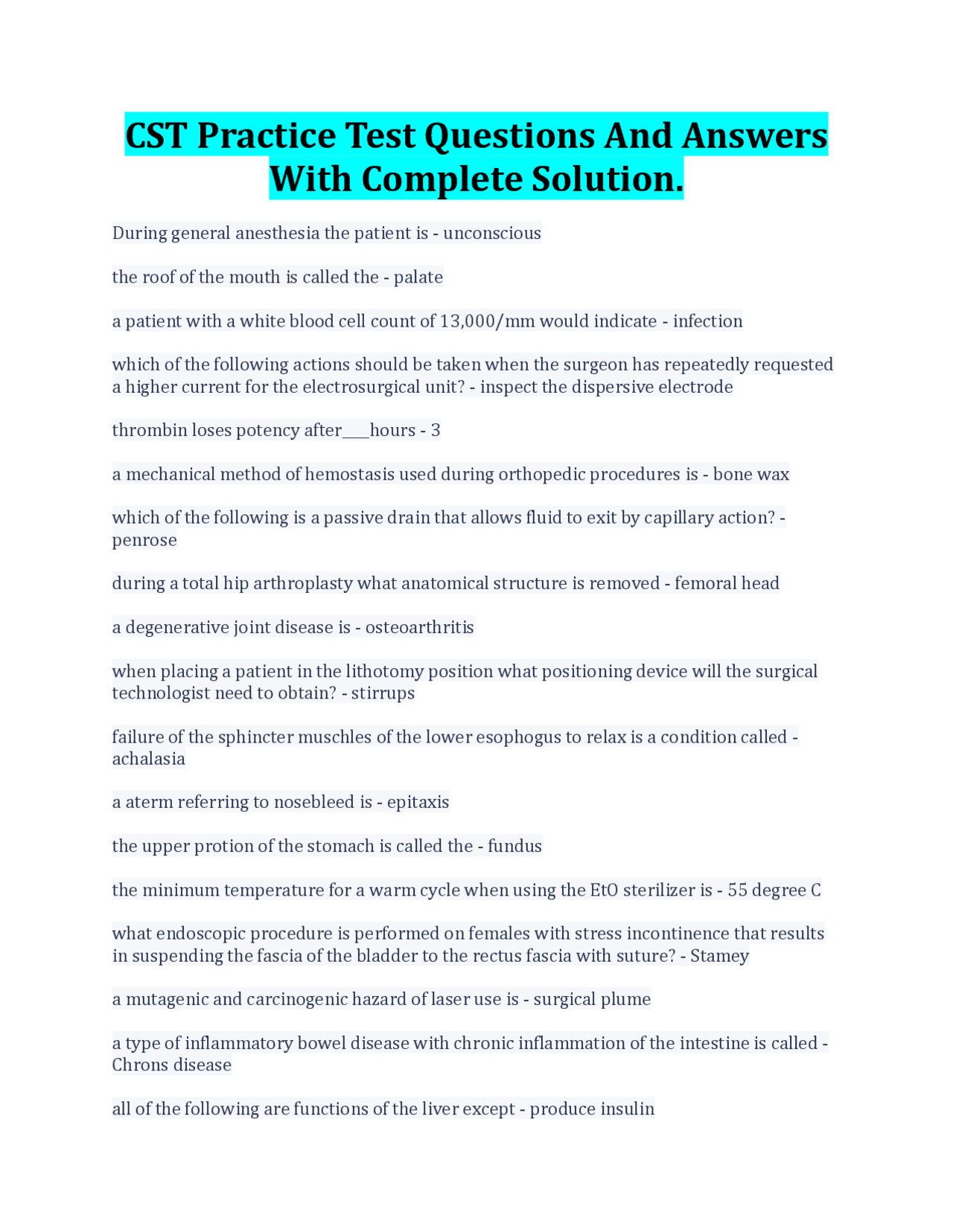 Cst Testing CST Practice Test Questions and Answers: A Comprehensive Guide for ...