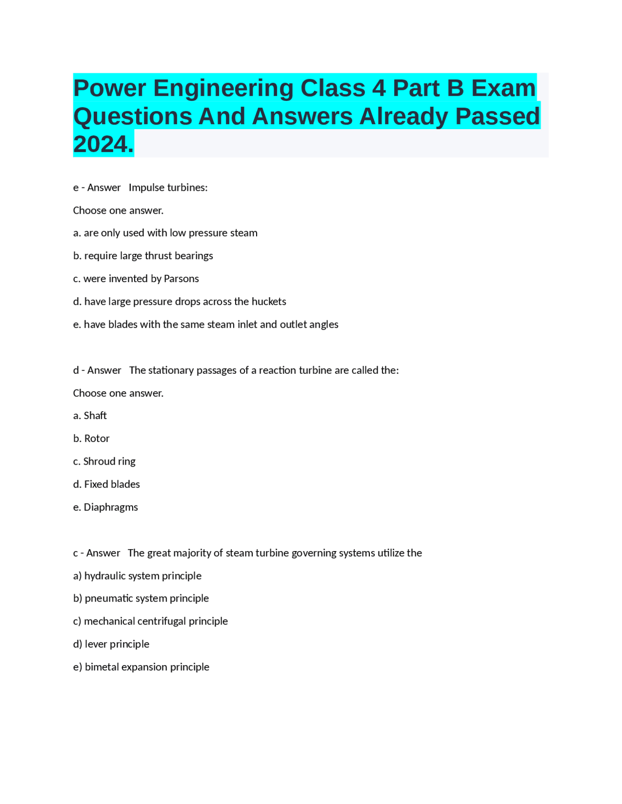 Power Engineering Class 4 Part B Exam Questions And Answers Already ...