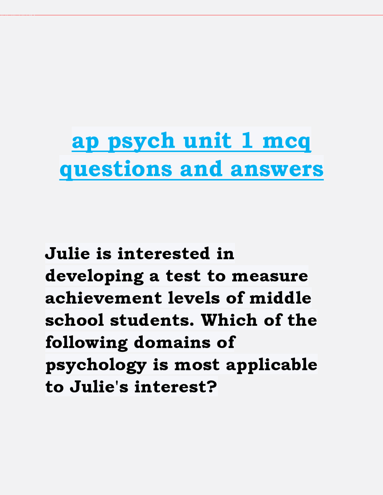 AP Psychology Unit 1 Multiple Choice Questions and Answers | Exams ...