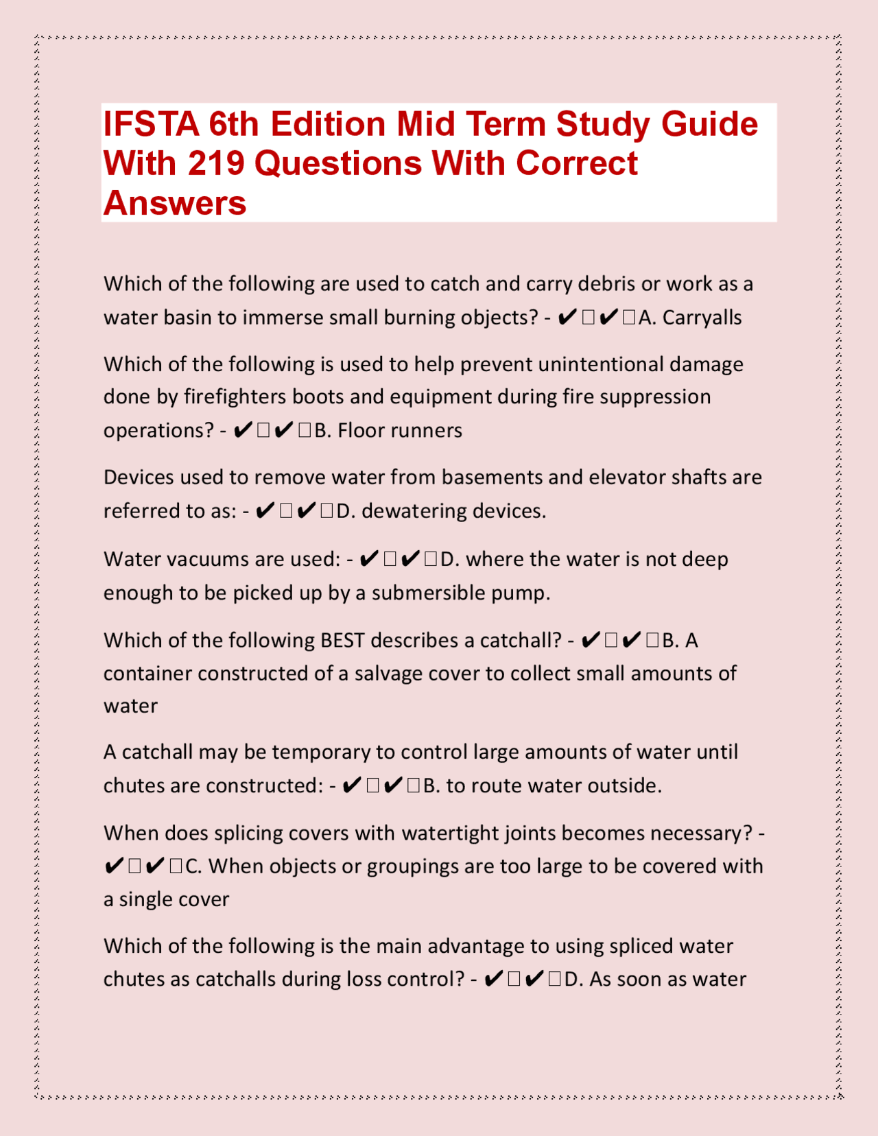 IFSTA 6th Edition Mid Term Study Guide With 219 Questions With Correct Answers | Exams Safety ...