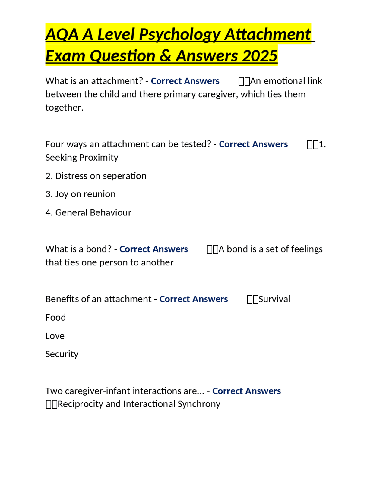AQA A Level Psychology Attachment Exam Question & Answers 2025 | Exams ...