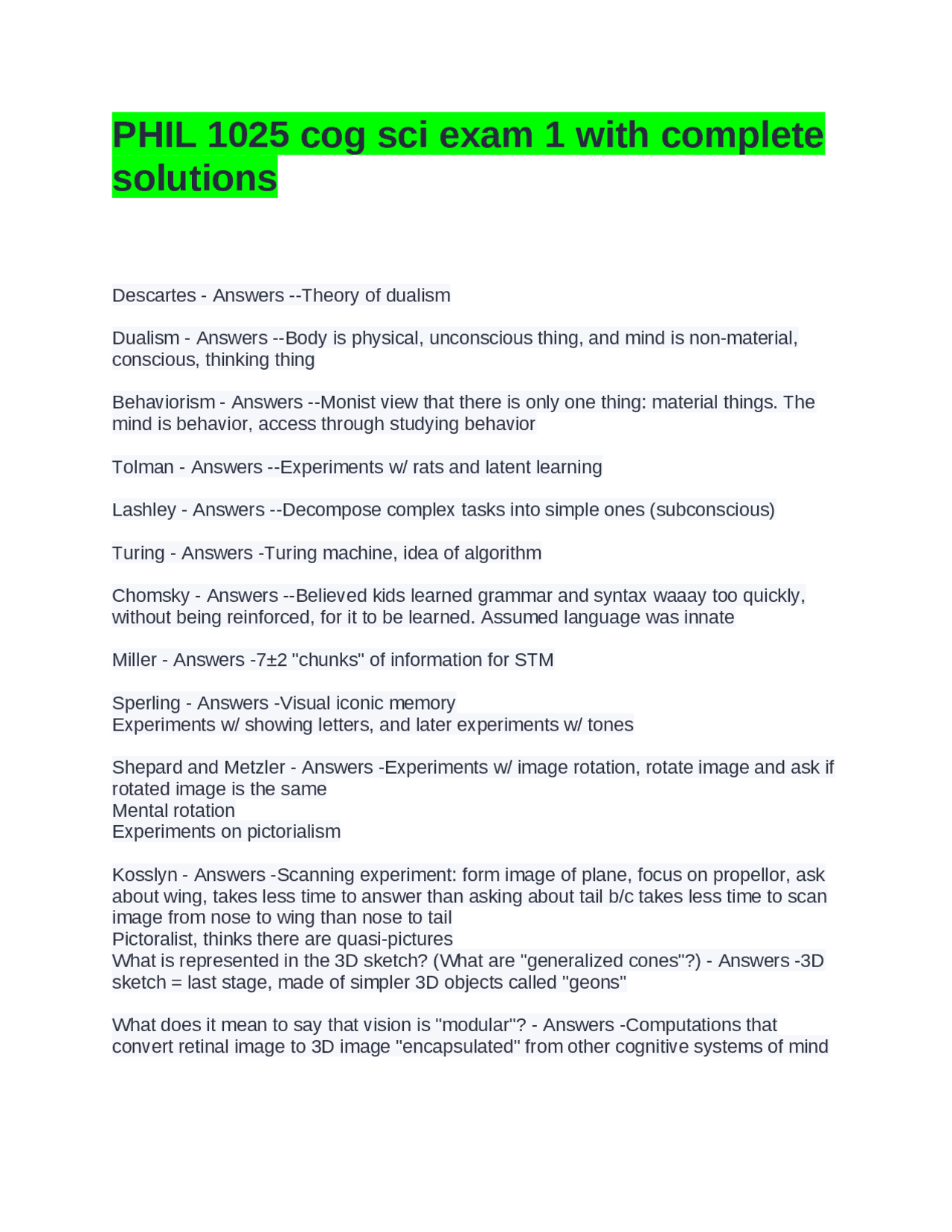 Cognitive Science Exam 1: Key Theories & Experiments | Exams Health ...