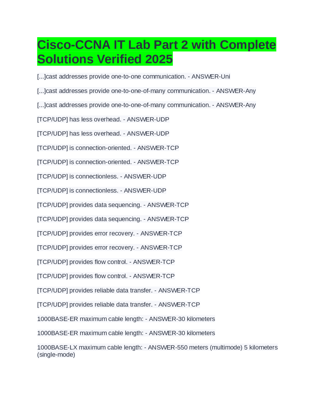 Cisco CCNA IT Lab Part 2 with Complete Solutions Verified 2025 | Exams ...