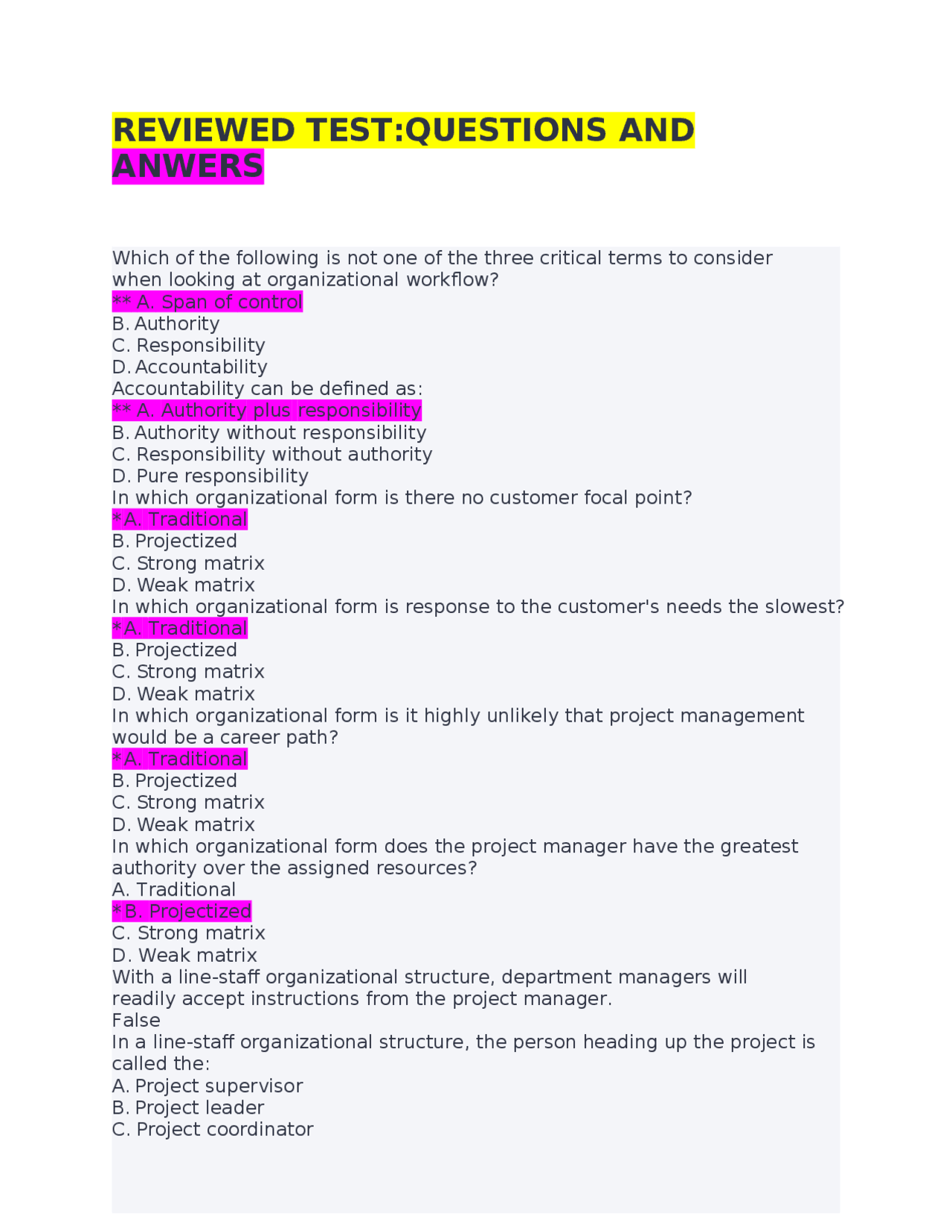 Multiple Answer Project Project Management: Multiple Choice Questions and Answers | Exams ...