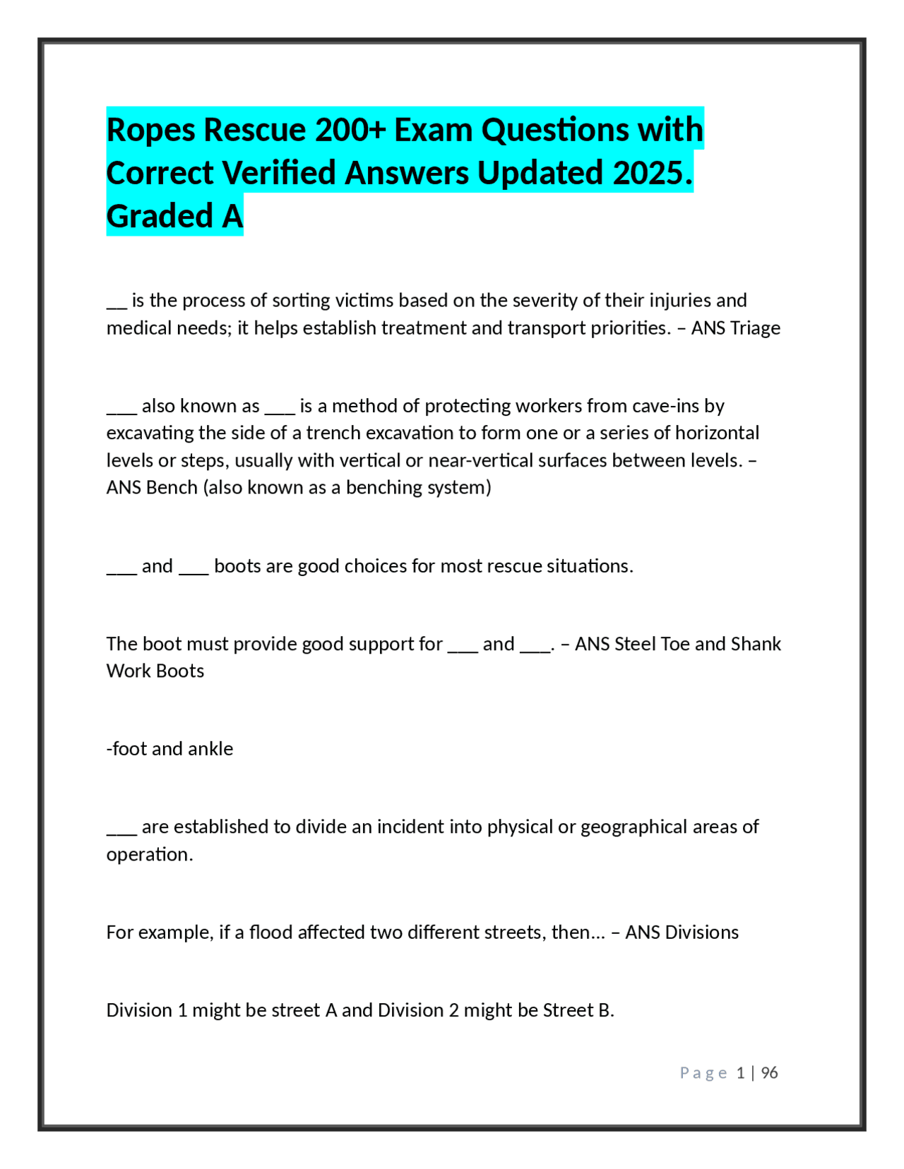 Ropes Rescue 200+ Exam Questions with Correct Verified Answers Updated ...