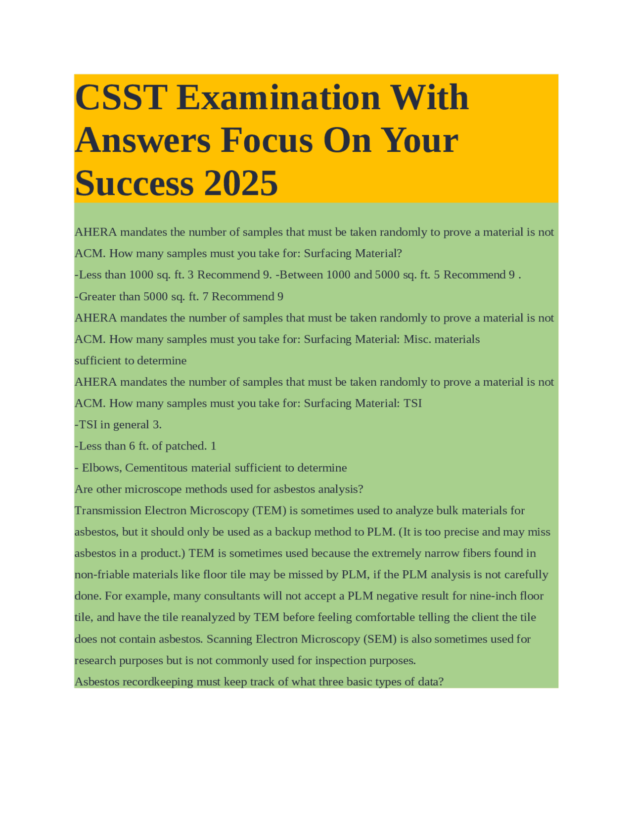 CSST Examination With Answers Focus On Your Success 2025 | Exams Public ...