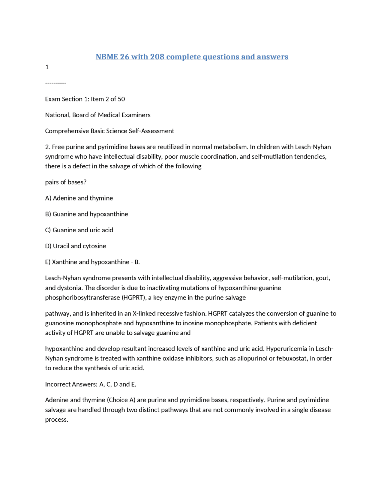 NBME 26: Comprehensive Basic Science Self-Assessment - Questions and ...