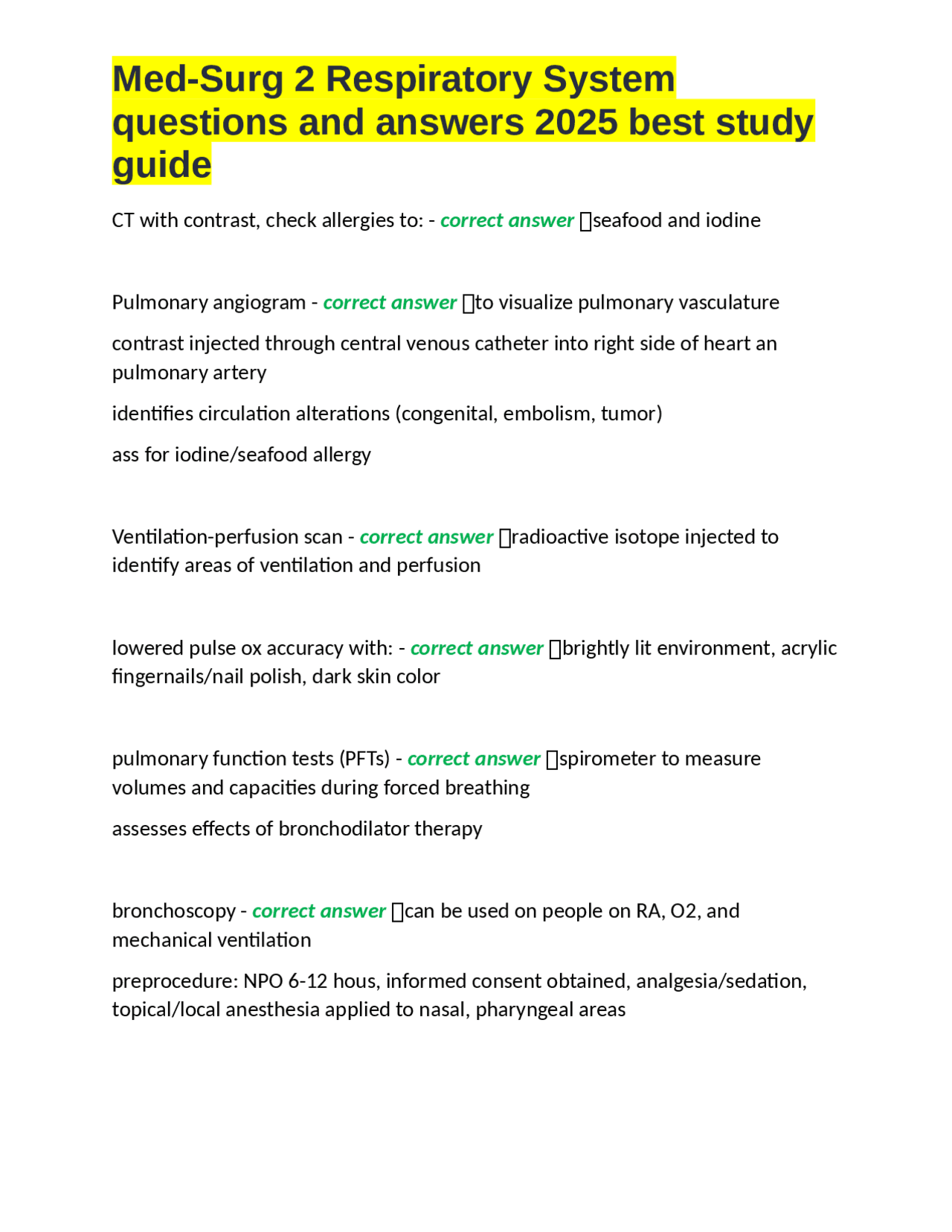 Med-Surg 2 Respiratory System questions and answers 2025 best study ...