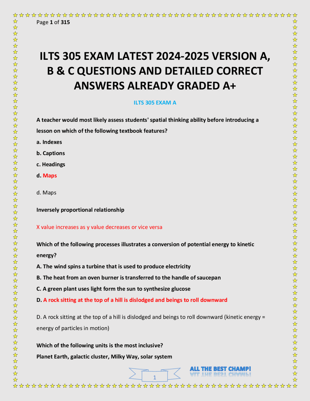 ILTS 305 EXAM LATEST 2024-2025 VERSION A, B & C QUESTIONS AND DETAILED ...
