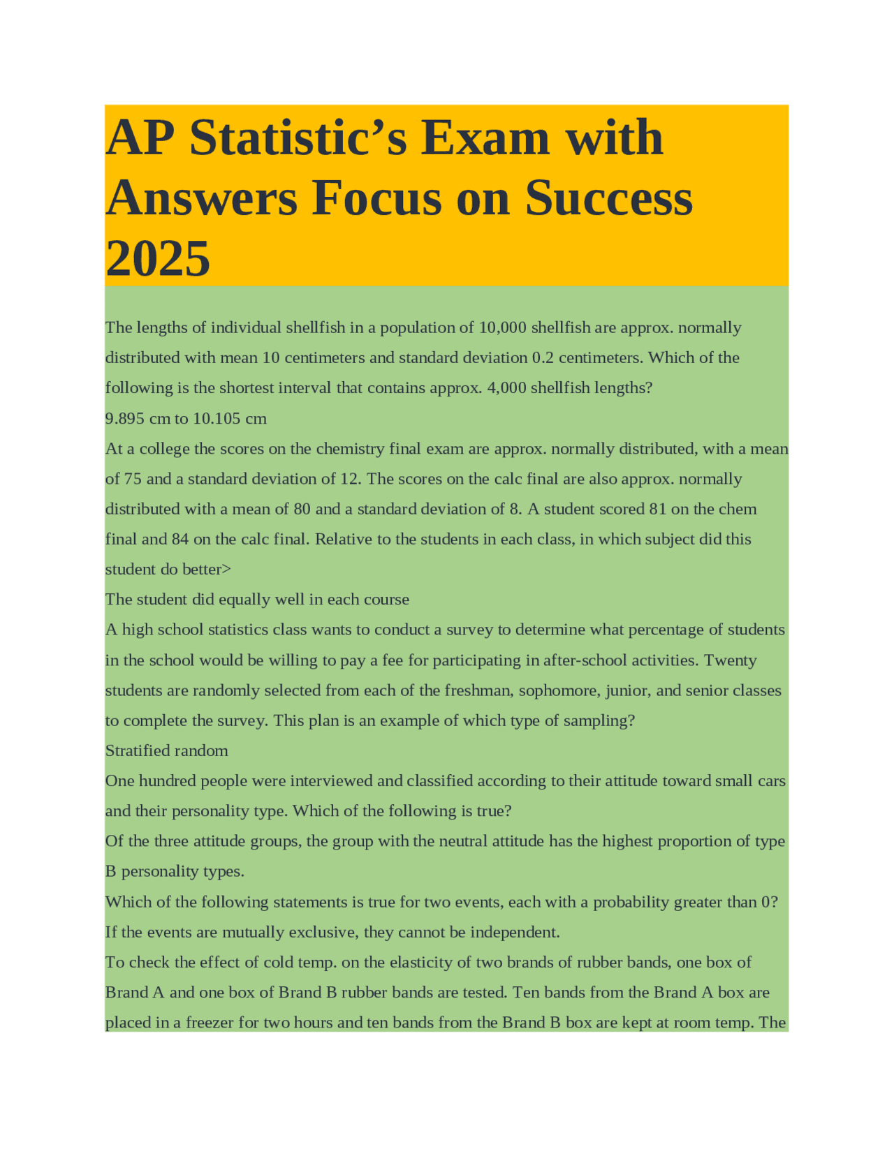 AP Statistics Exam Practice Problems with Solutions: 2025 | Exams ...