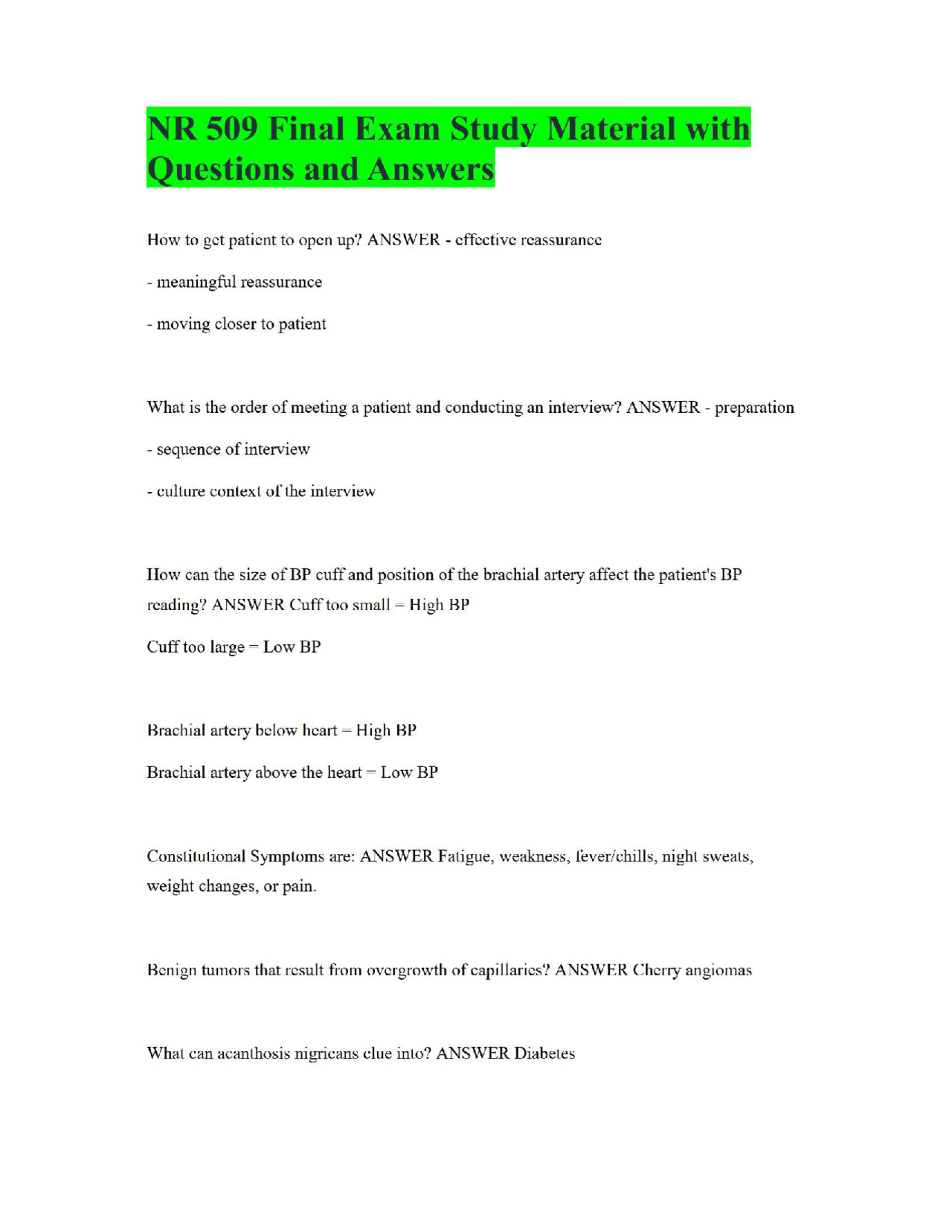 NR 509 Final Exam Study Material with Questions and Answers | Exams ...
