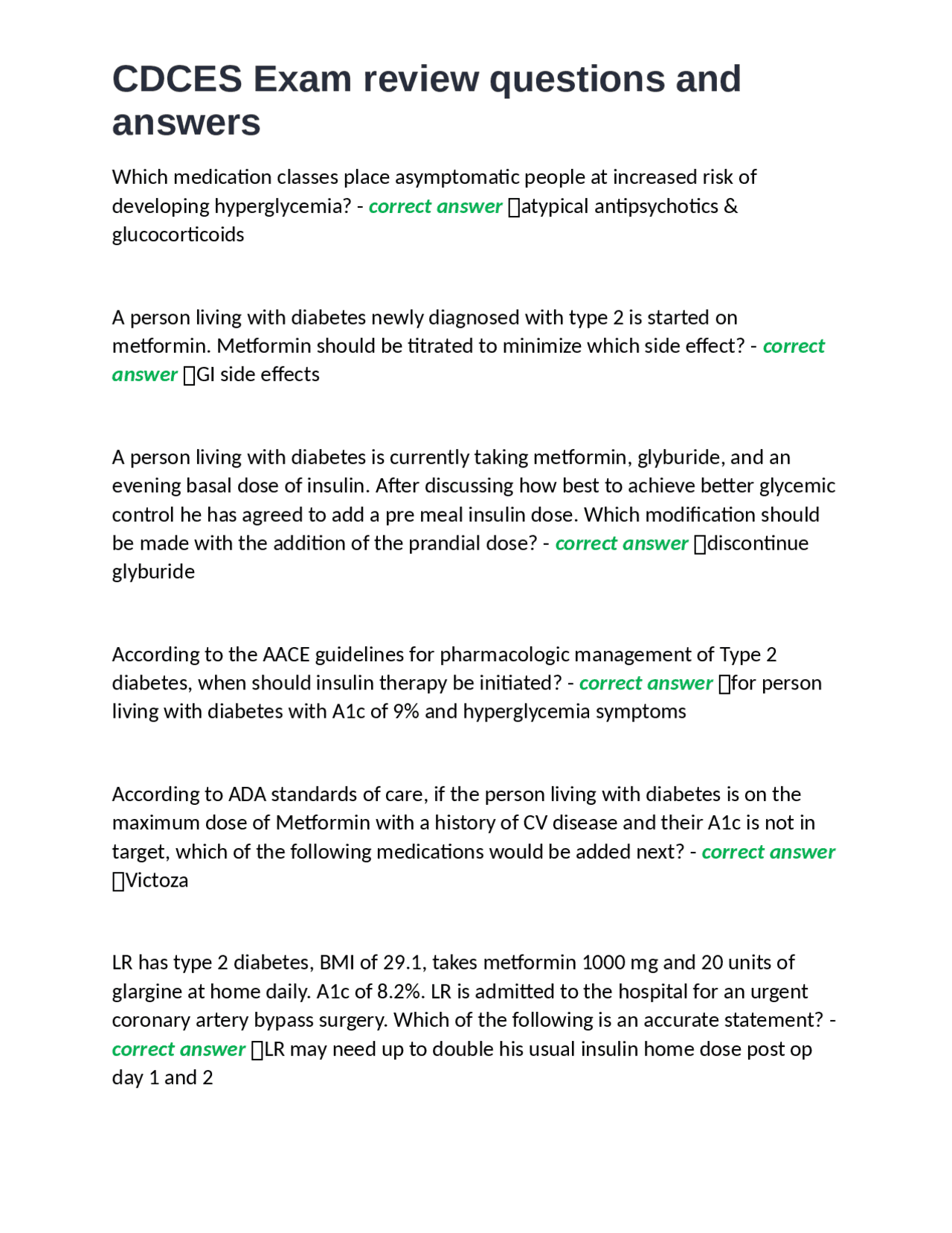 Cdc's Sample Questions CDCES Exam review questions and answers | Exams Nursing | Docsity
