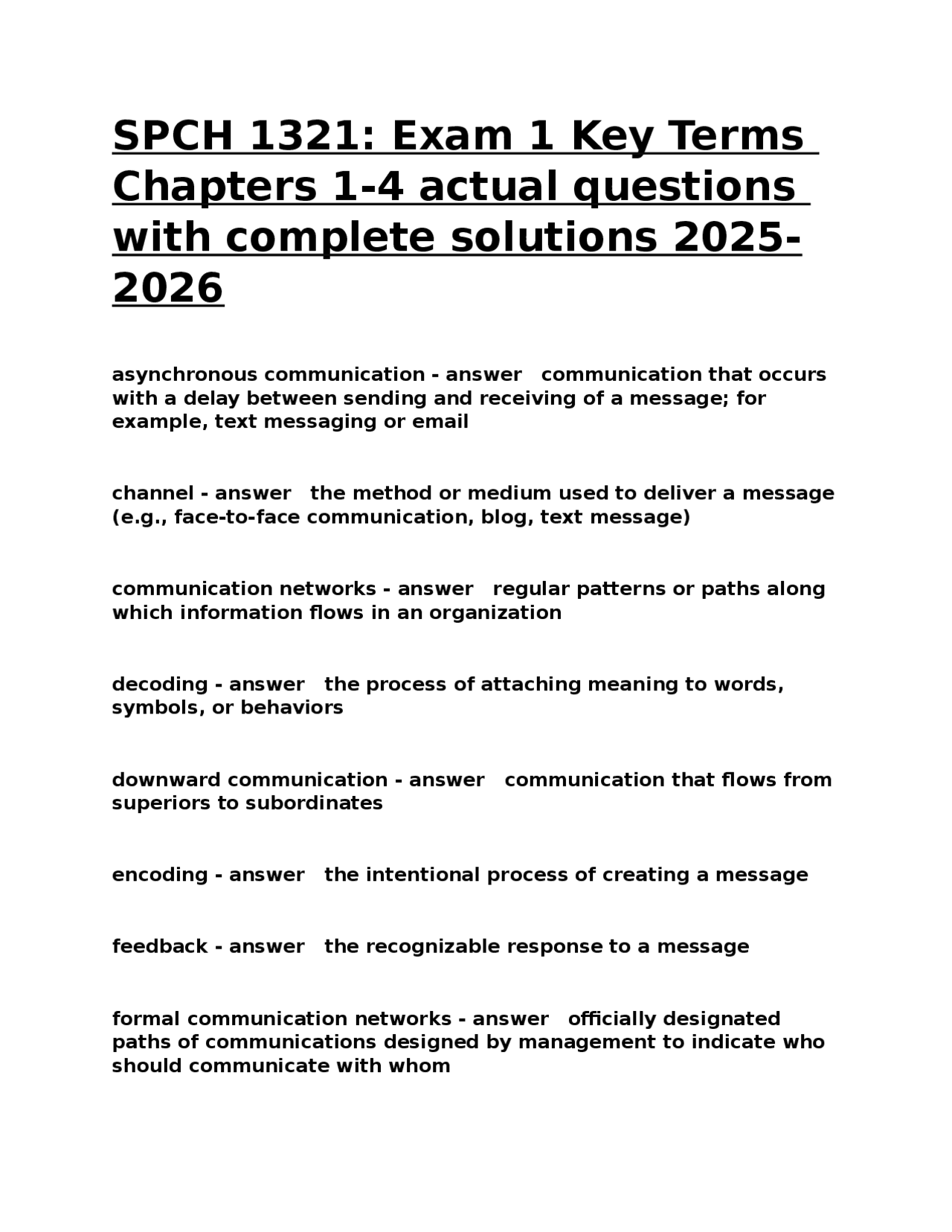 SPCH 1321: Exam 1 Key Terms - Chapters 1-4 | Exams Biology | Docsity