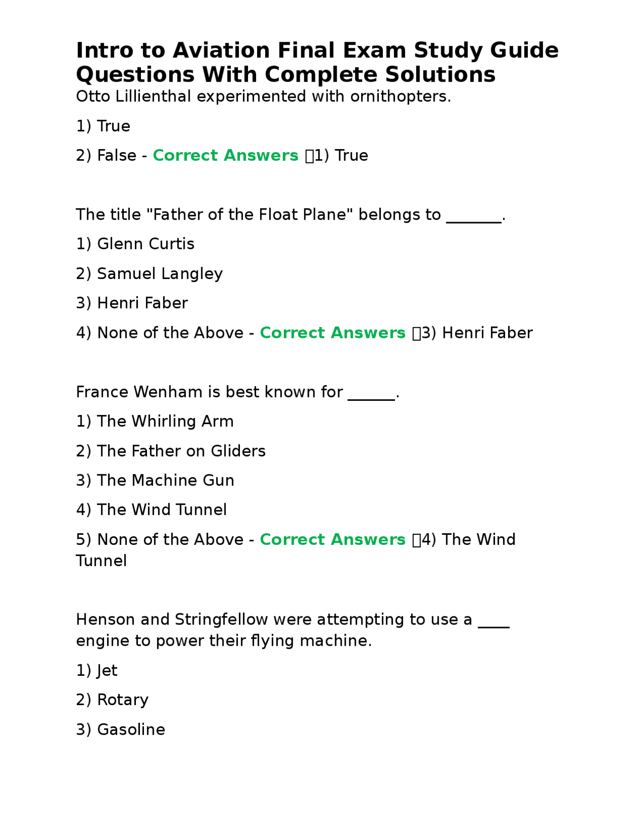 Intro to Aviation Final Exam Study Guide Questions With Complete ...