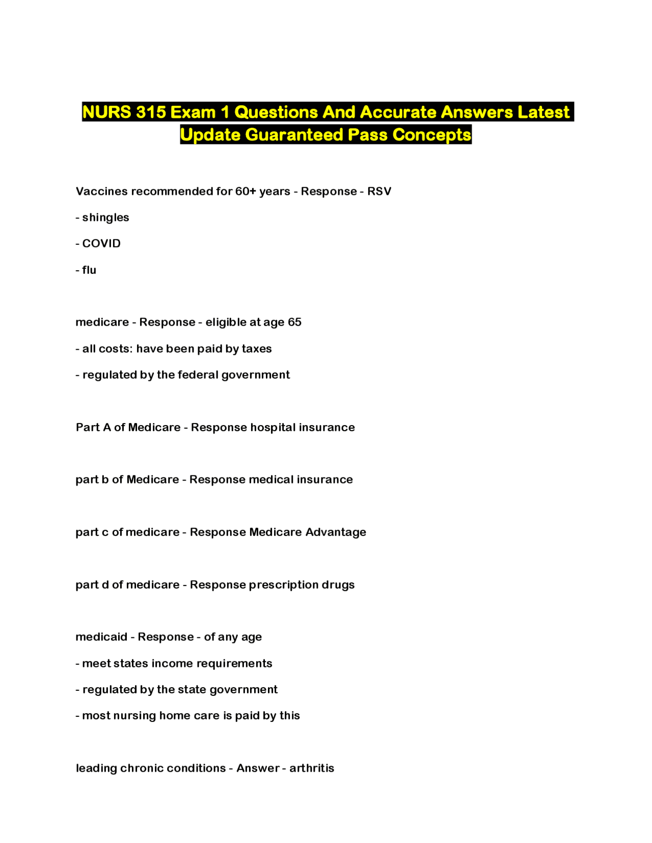 NURS 315 Exam 1 Questions and Answers: Comprehensive Guide for Nursing ...